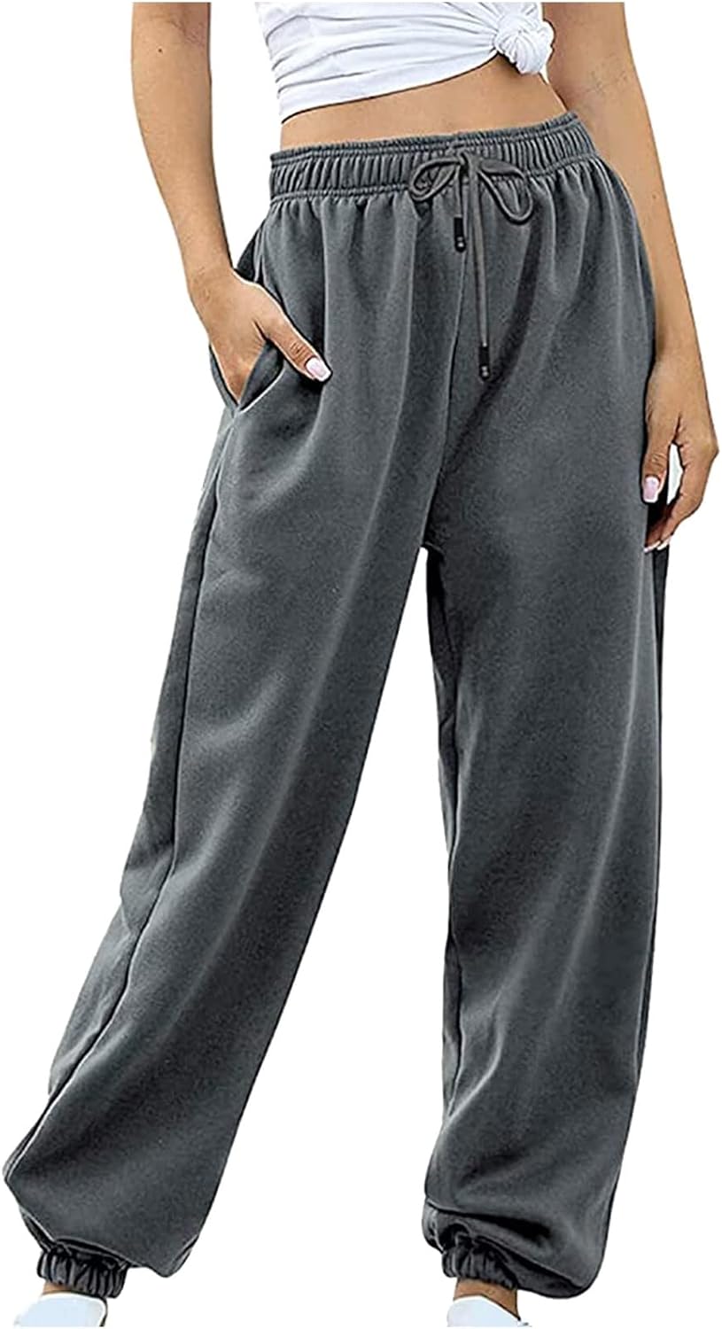 High Waisted Womens Cotton Joggers with Pockets