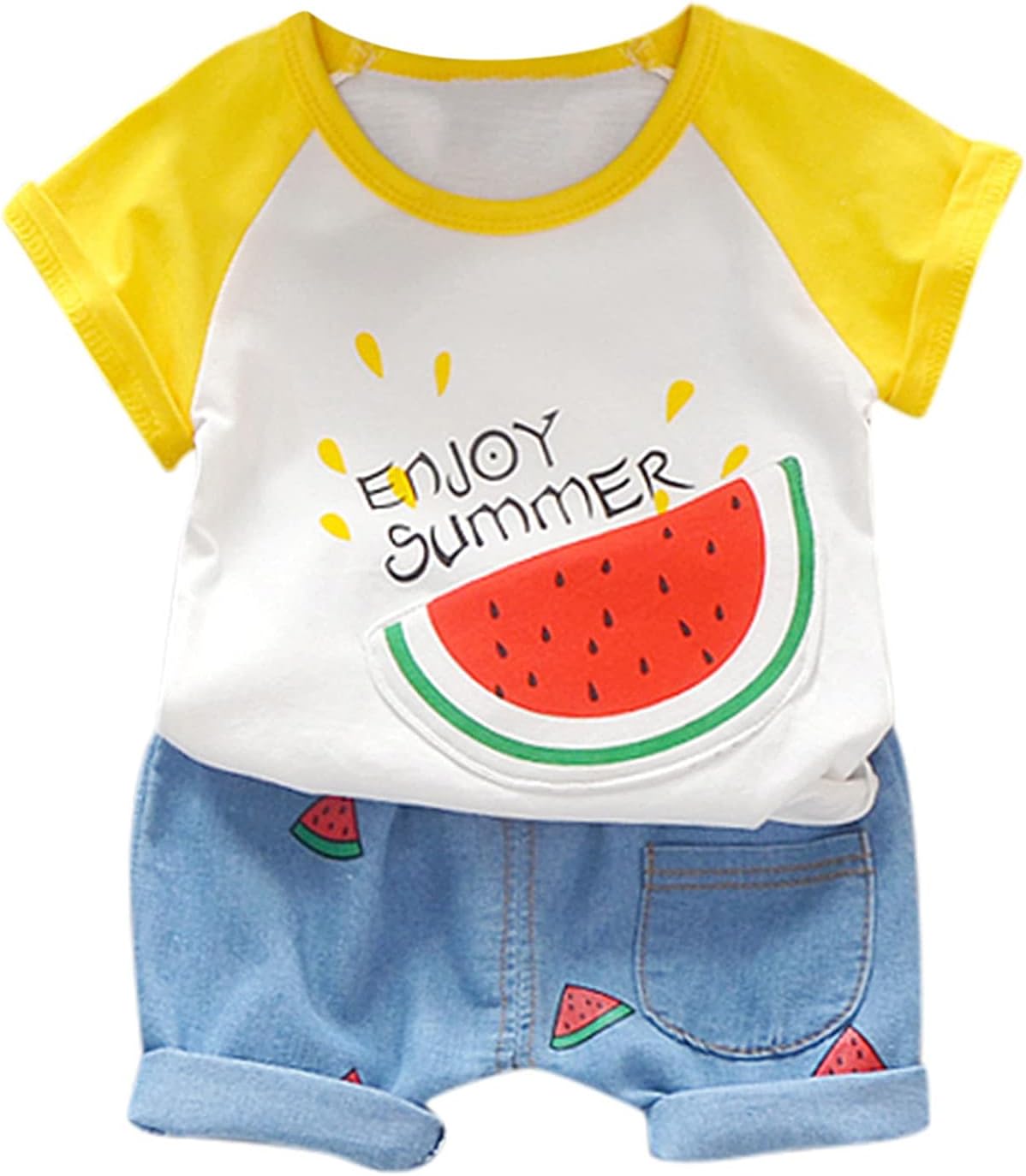 Watermelon Print Denim Shorts for Boys Girls Summer Outfit Set