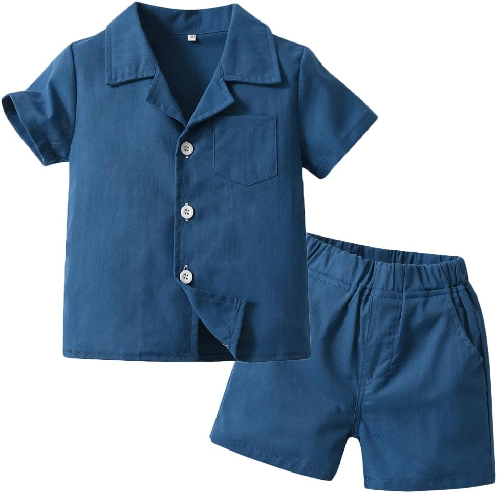 Feidoog Baby Boys Cotton Linen Shorts Set