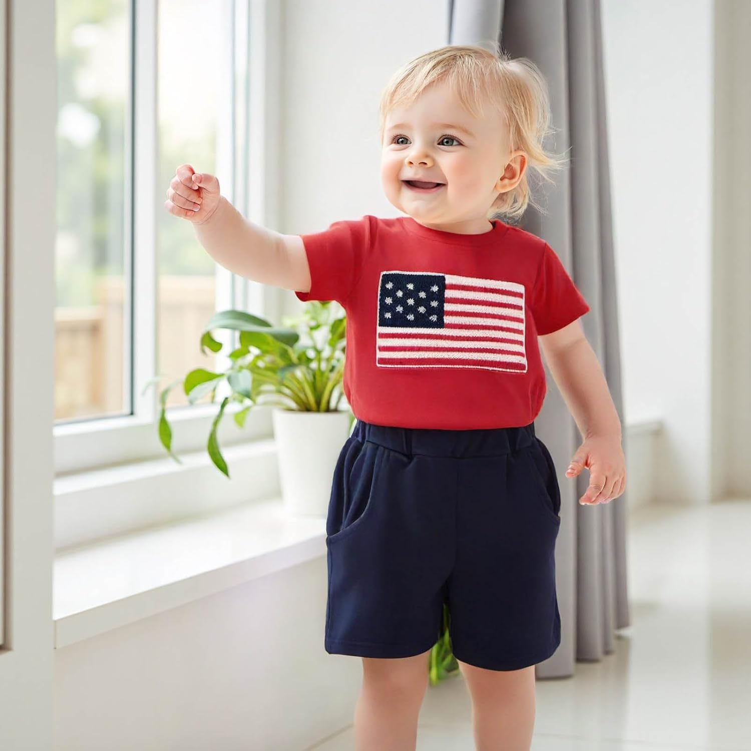 4th of July Toddler Boy Outfit Set American Flag T-Shirt Shorts