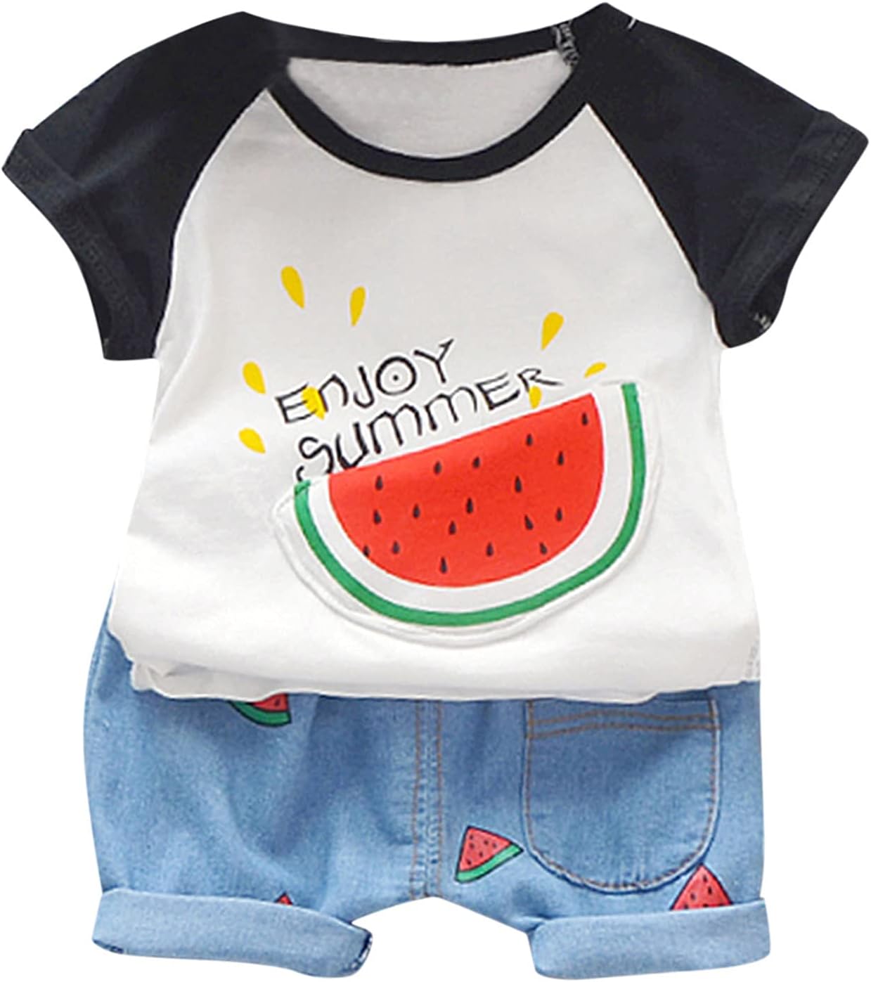 Adorable Baby Set Denim Watermelon Rays Tank Shorts