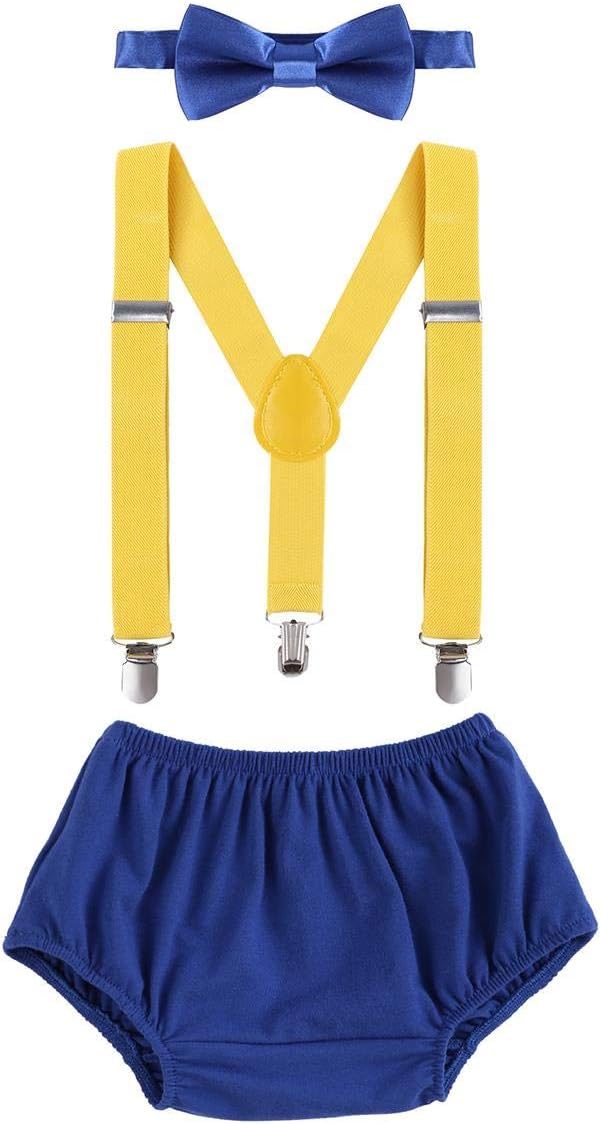 Infant Boy Birthday Cake Smash Set - Y-Back Suspenders and Bow Tie