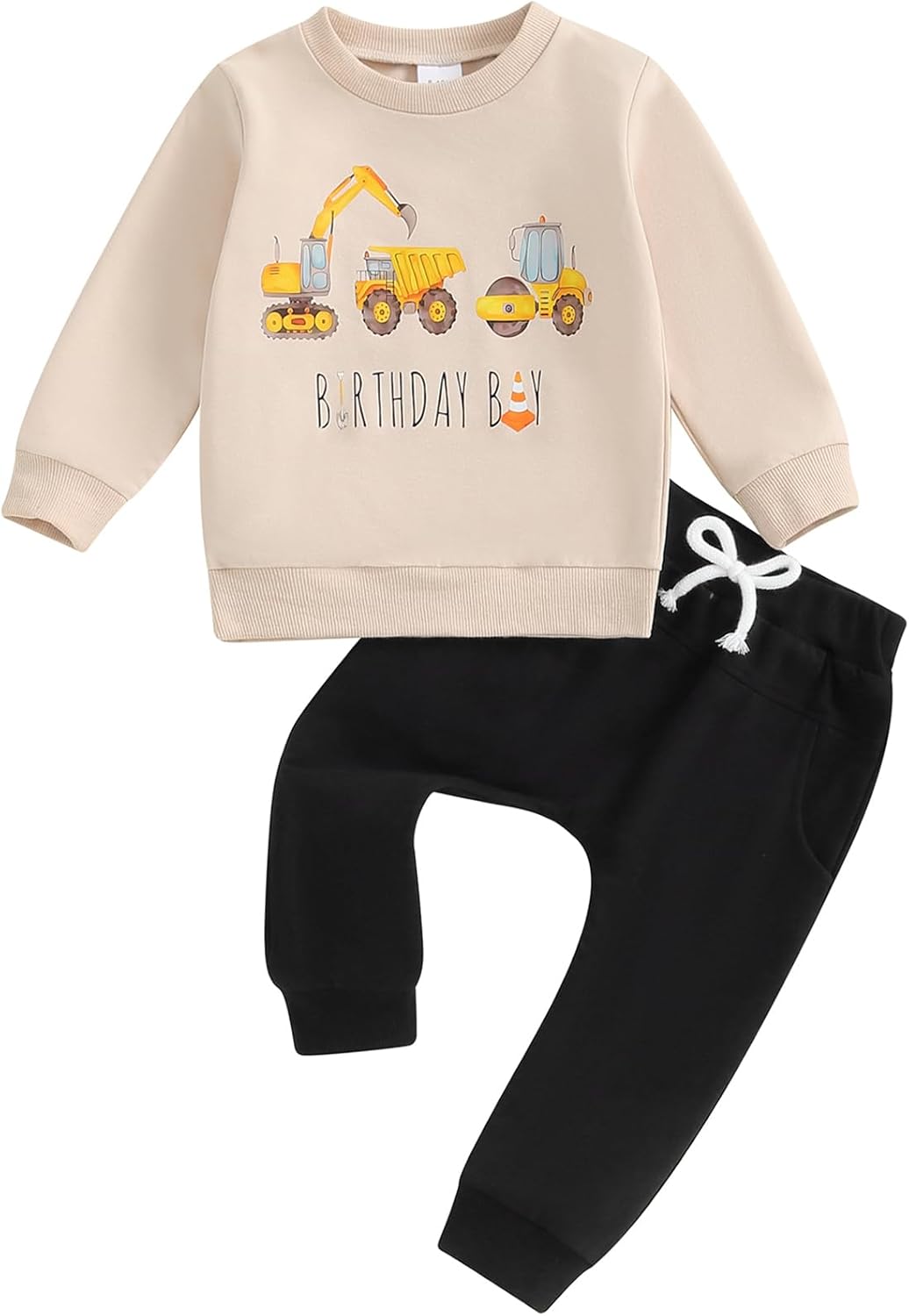 Pudcocos Excavator Construction Toddler Set Stretchy Pullover and collusion Joggers