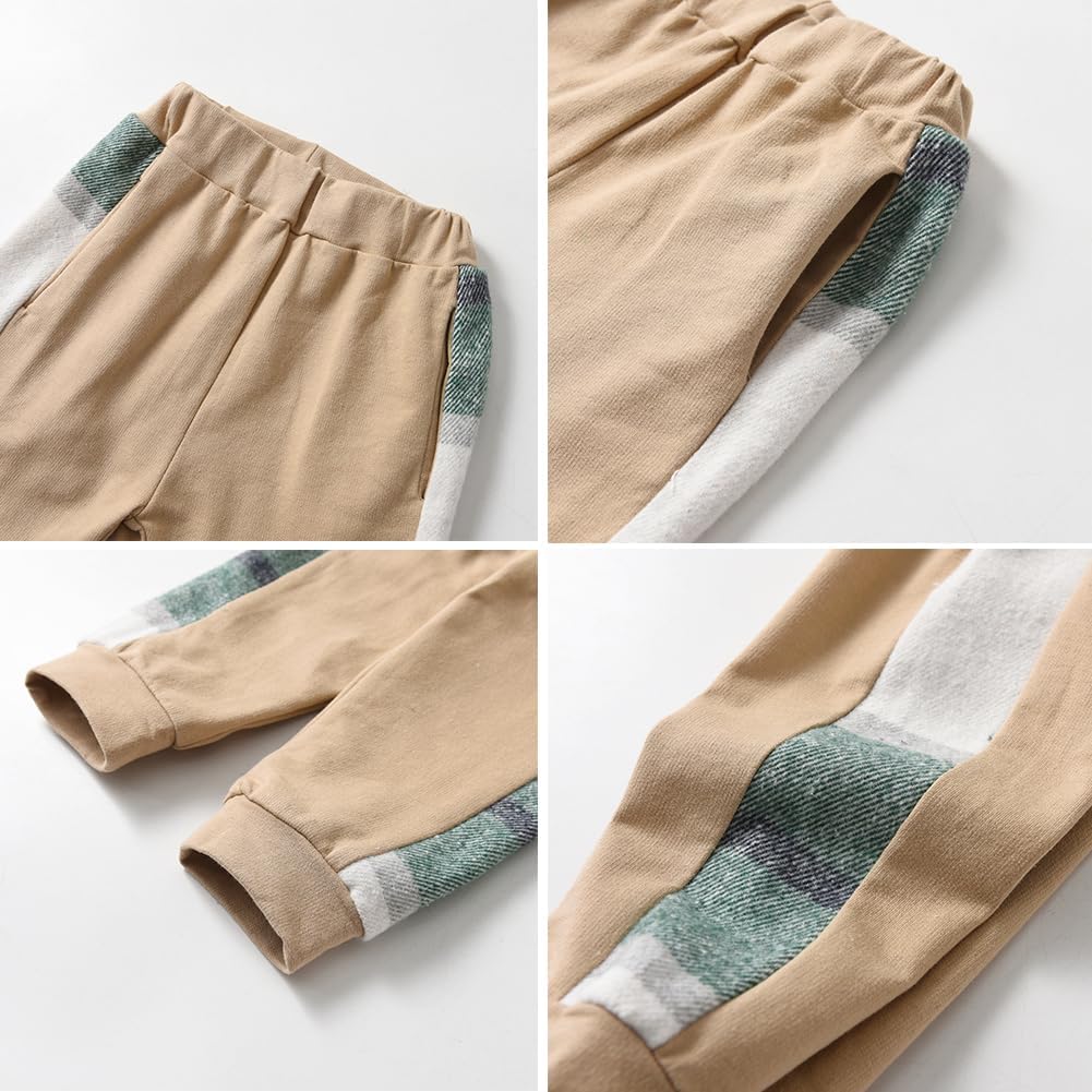 Feidoog Toddler Boys Plaid Hoodie Pants Set