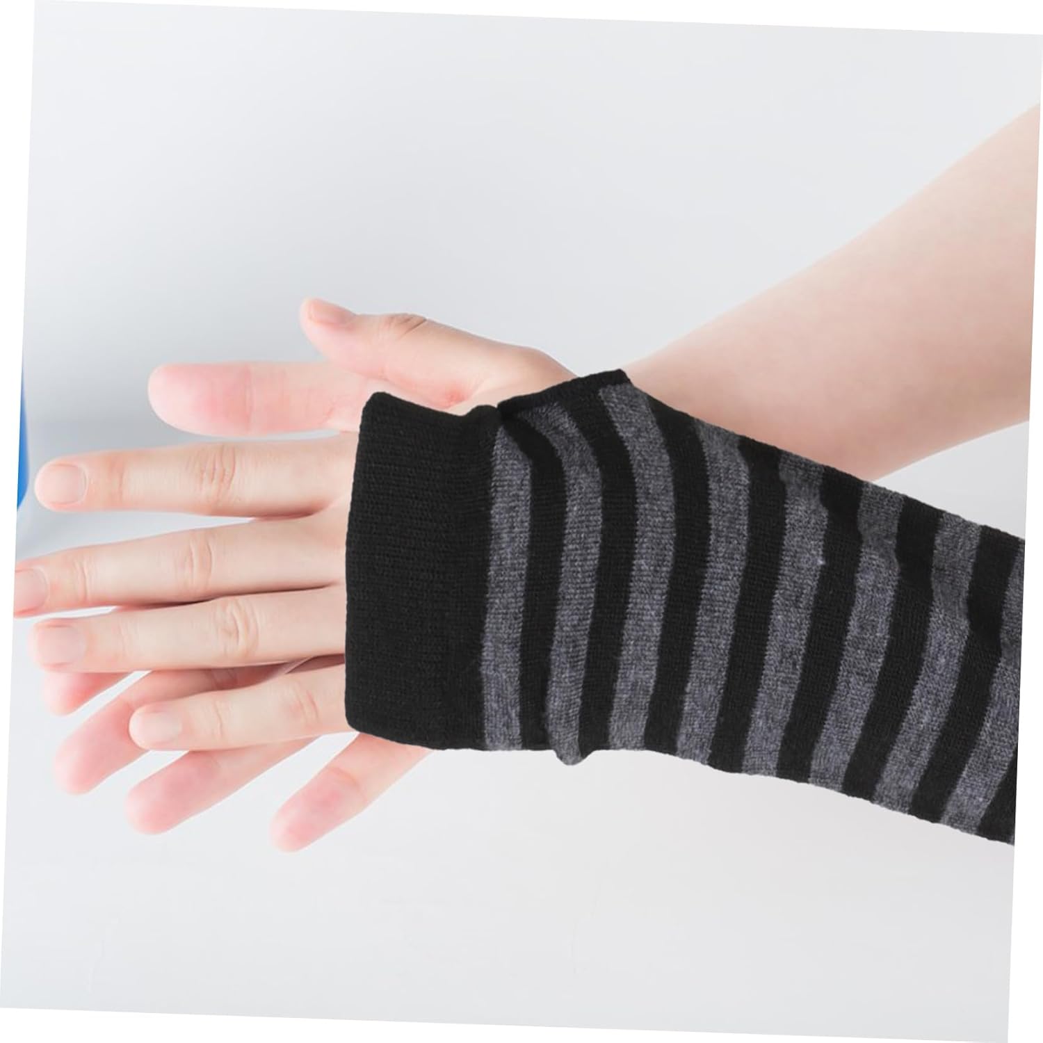 Winter Long Fingerless Gloves for Women with Stripe Design