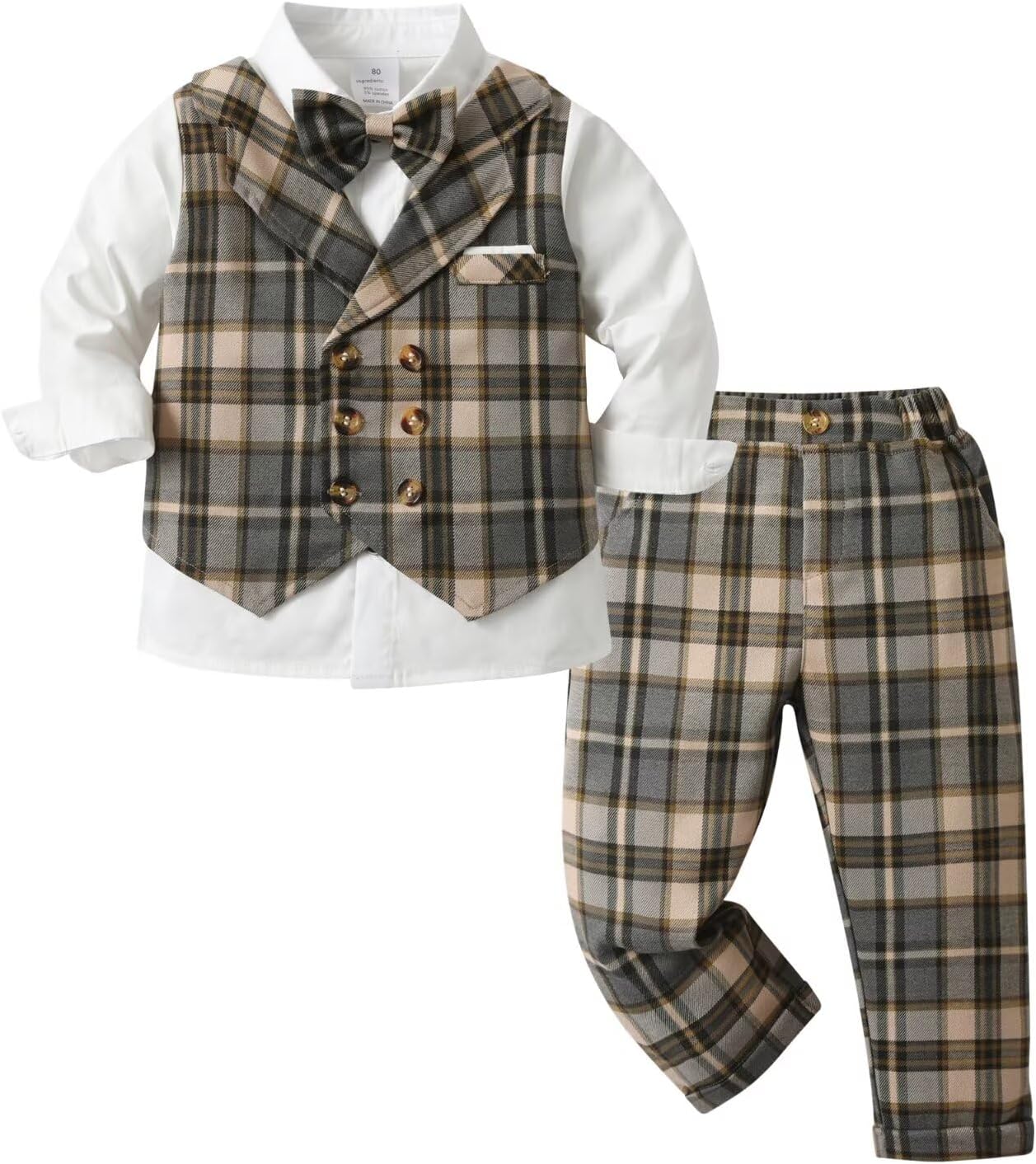 Pure Milk Toddler Boys Fake Vest Outfit Set 3 Pieces