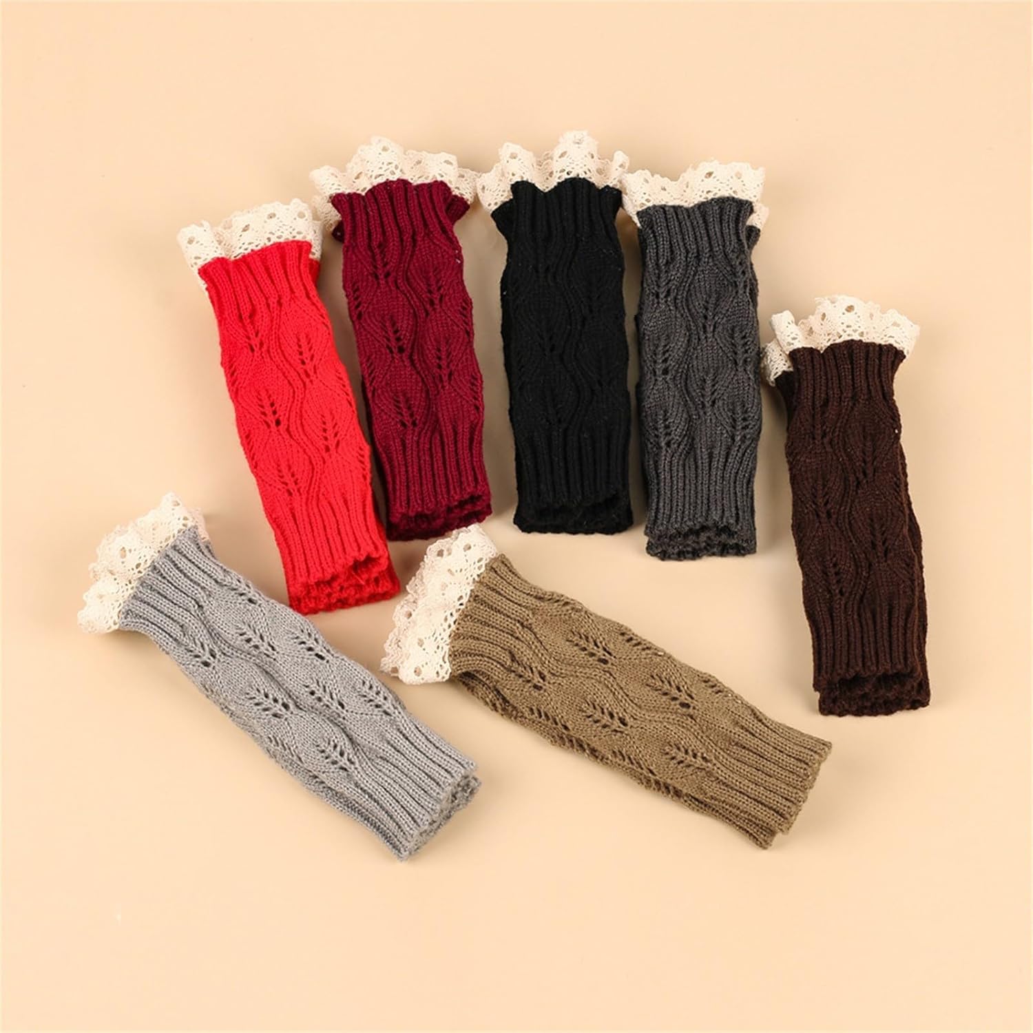 Knit Arm Warmer Womens Gloves - Splicing Lace Design Waterproof Touchscreen Ergonomic Fit