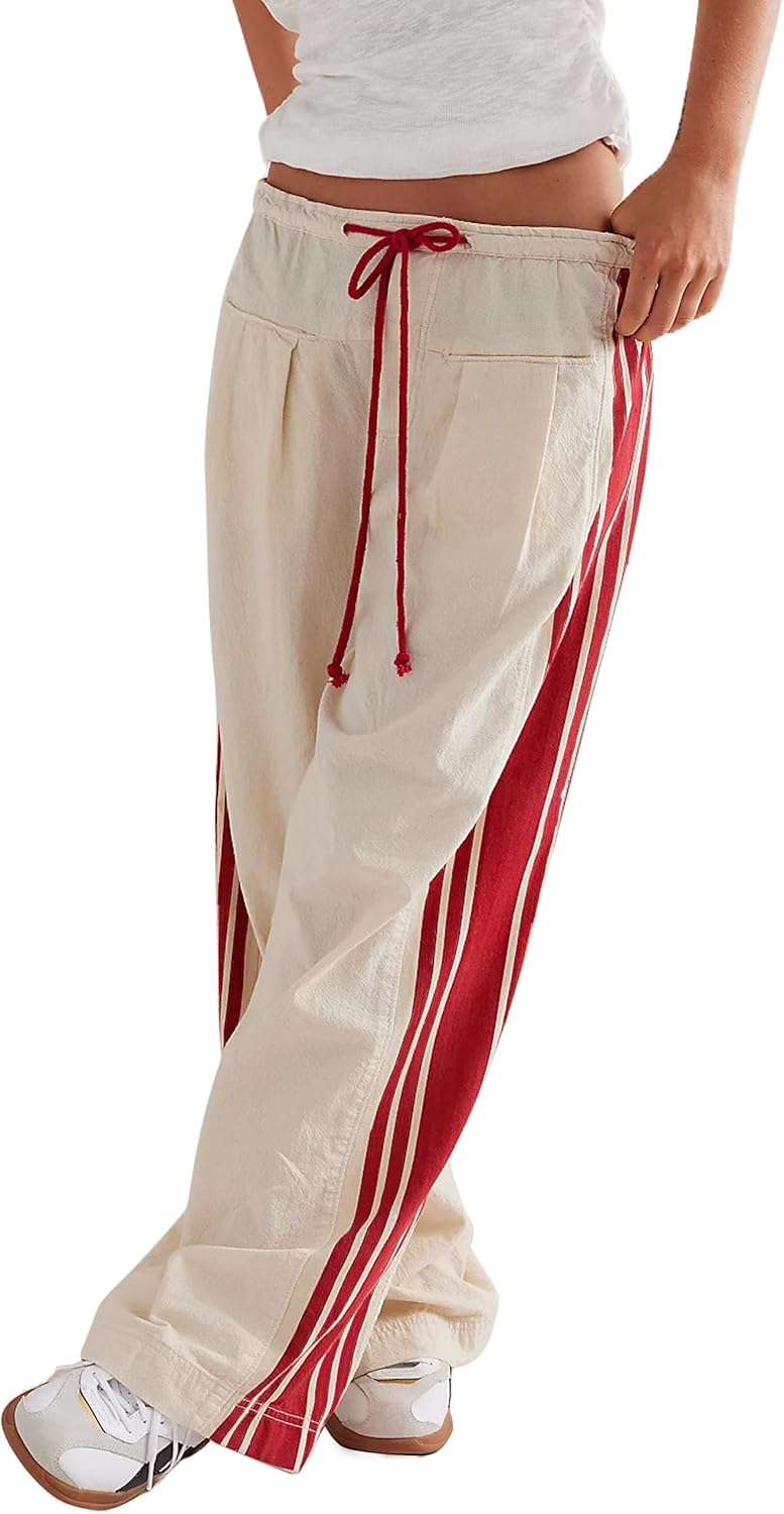 MISSACTIVER Womens Side Striped Wide Leg High Rise Sweatpants