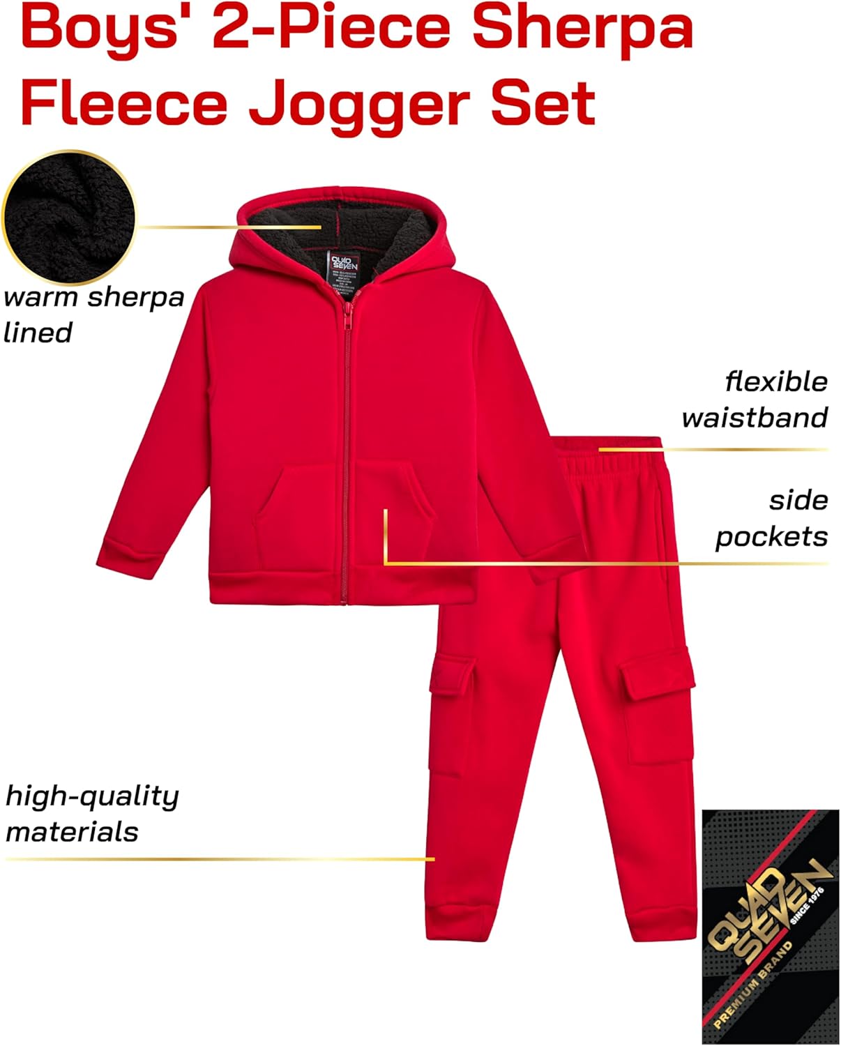 Quad Seven Kids Cozy Sherpa Fleece Jogger Set for Boys 2T-7