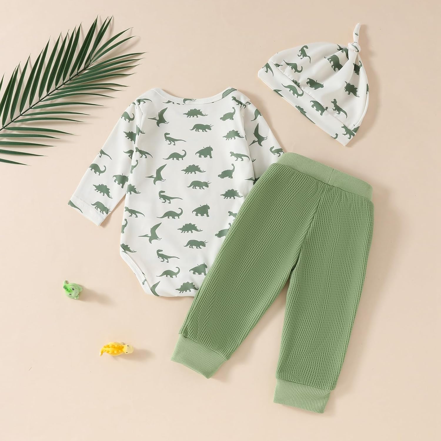 Newborn Baby Boy Fall Outfit Dinosaur Print 3 Piece Set