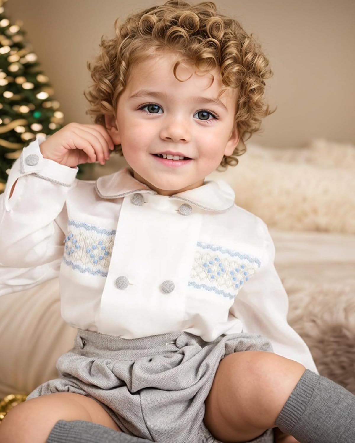 Twoflower Toddler Boy Smocked Outfit - Unique Fall Long Sleeve Shirts for Boys