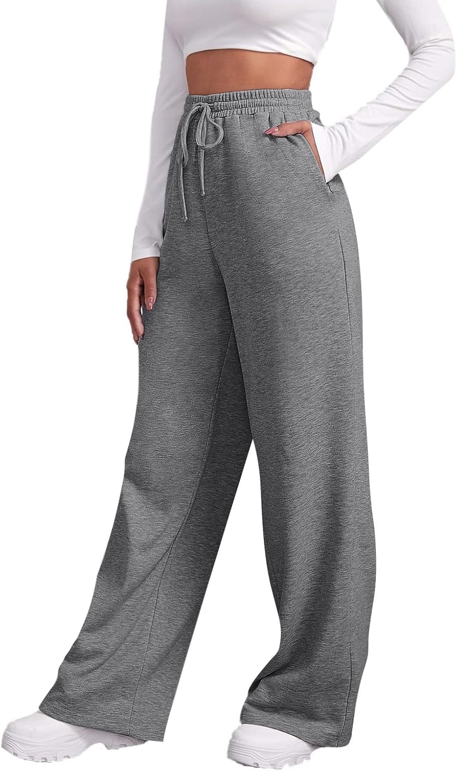 Gumipy Womens Wide-Leg Slim Fit Fleece Joggers With Pockets Drawstring