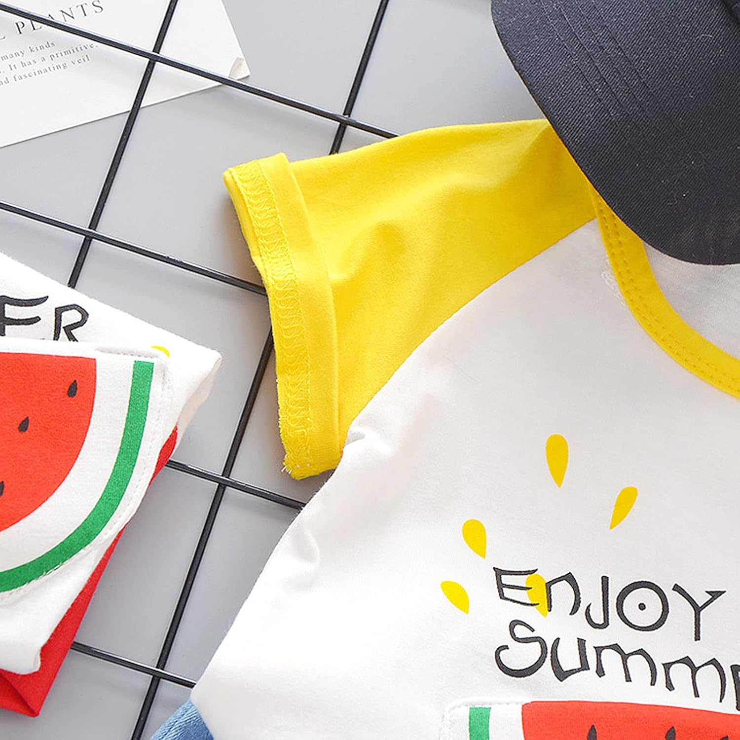 Watermelon Print Denim Shorts for Boys Girls Summer Outfit Set