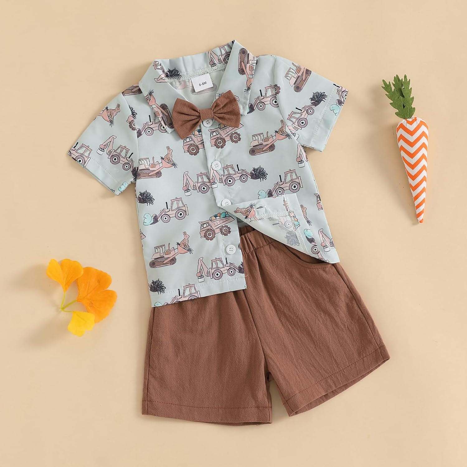 NIBBCOA Toddler Easter Set - Button-Up Shorts with Bowtie