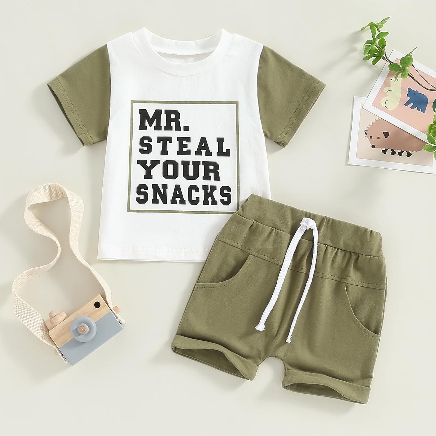 Rtnnsbbfcm Toddler Boy Summer Outfit with Mr Steal Your Snacks
