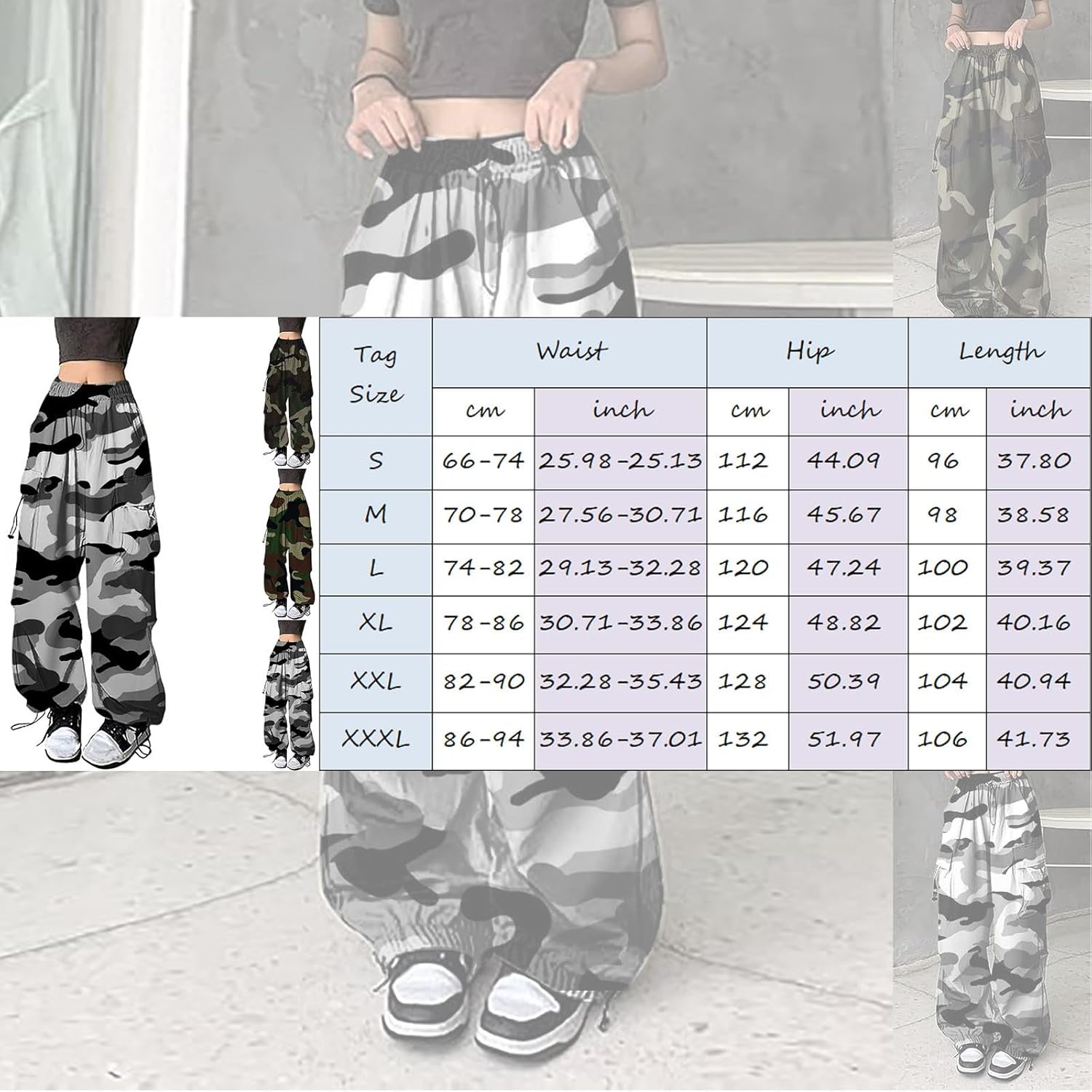 Camouflage High Waist Wide Leg Bike-Ride Summer Choice Womens Cargo Pants