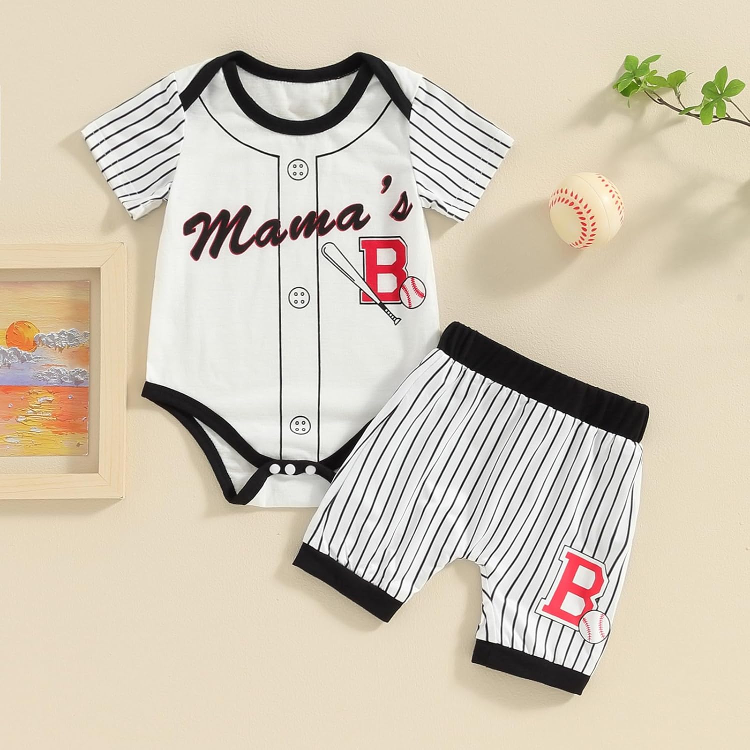 Baby Boy Baseball Outfit - Lightweight Romper Shorts Set for Summer