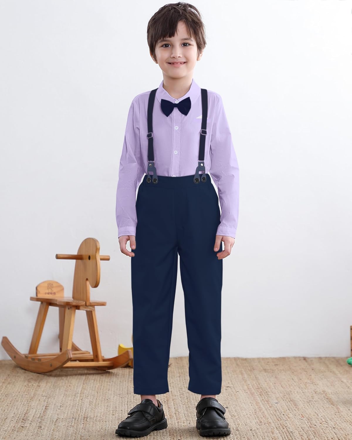 Sangtree Boys Long Sleeved Two-Piece Set With Suspenders