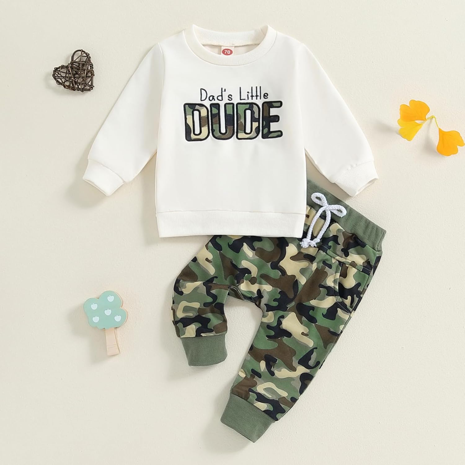 Baby Boys Pants Set Camouflage Sweatshirt with Long Sleeve Embroidery Letters
