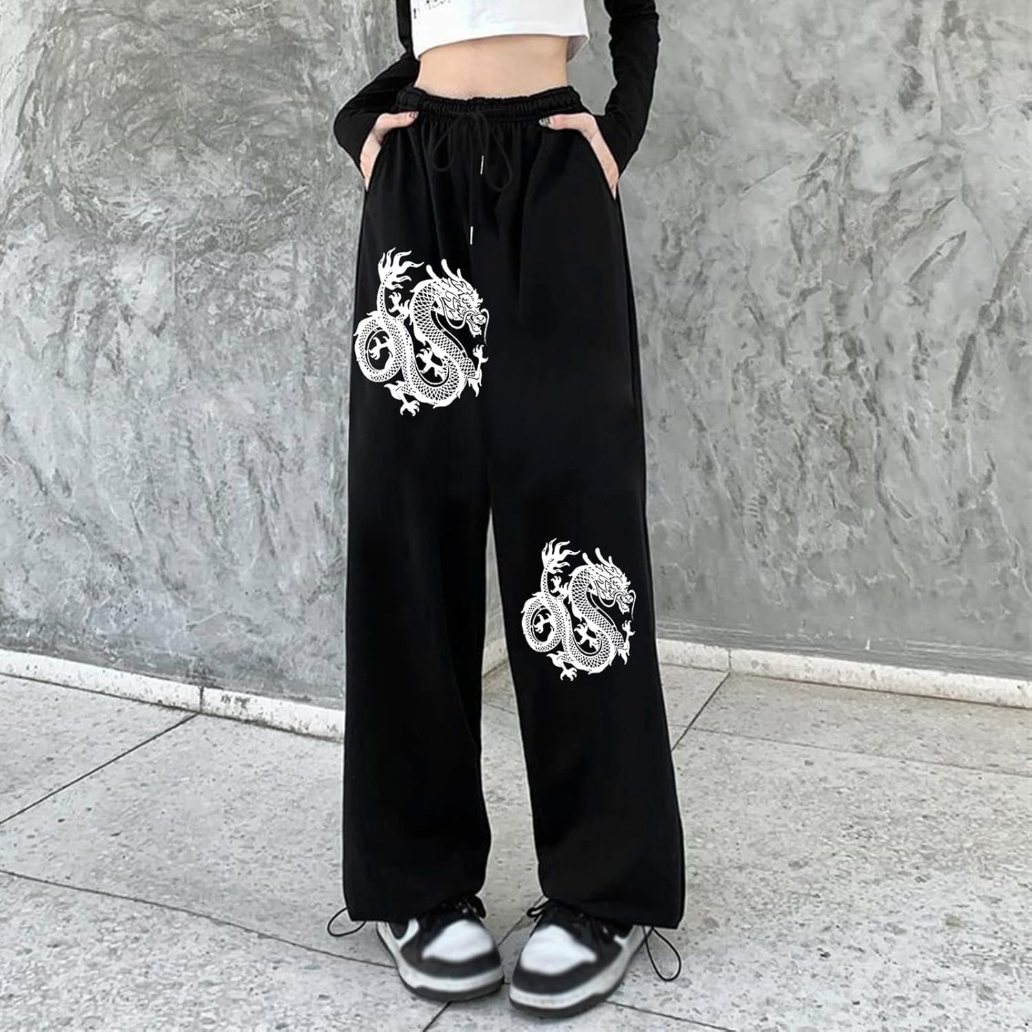 Hasta Dragon Print High Waisted Sweatpants