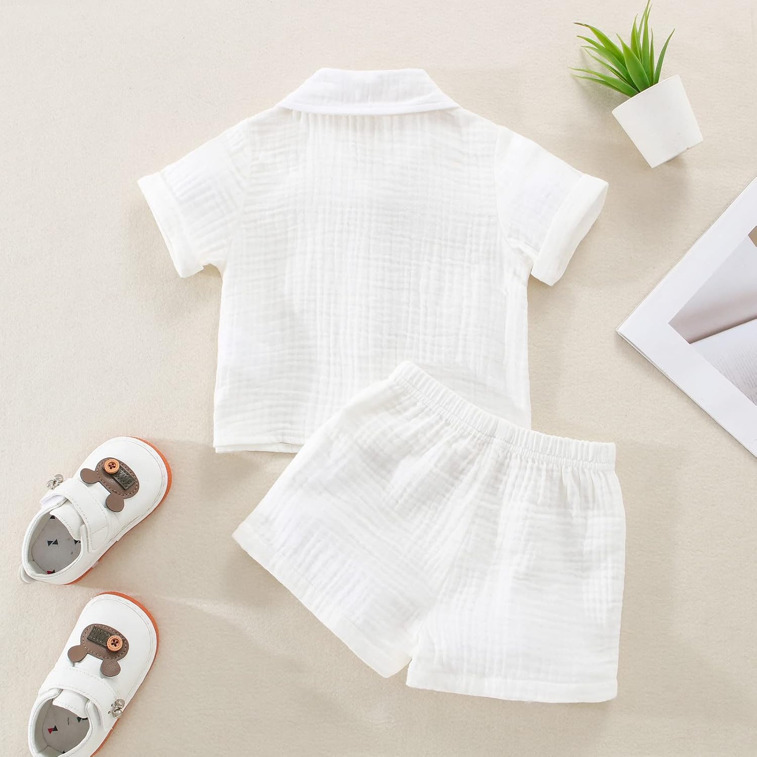 SHIBAOZI Toddler Boy Summer Outfit 2PCS Button-Down Shirt Shorts with Pockets