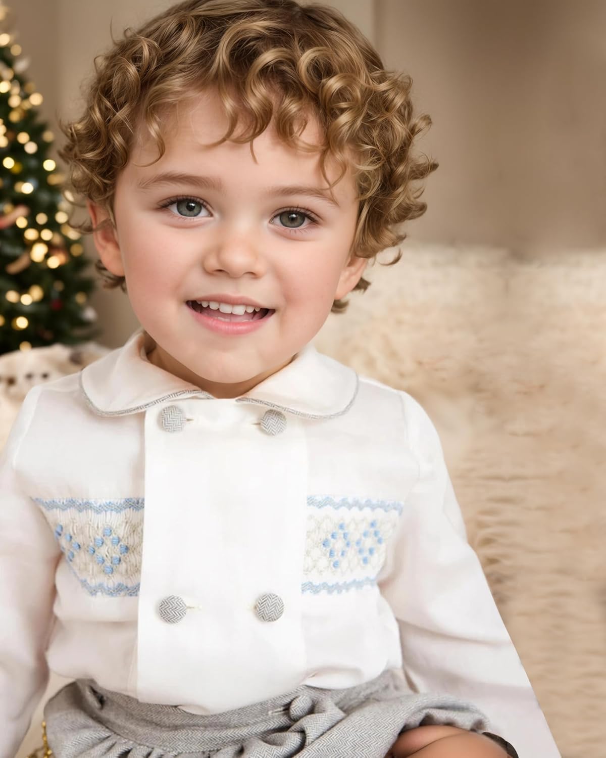 Twoflower Toddler Boy Smocked Outfit - Unique Fall Long Sleeve Shirts for Boys