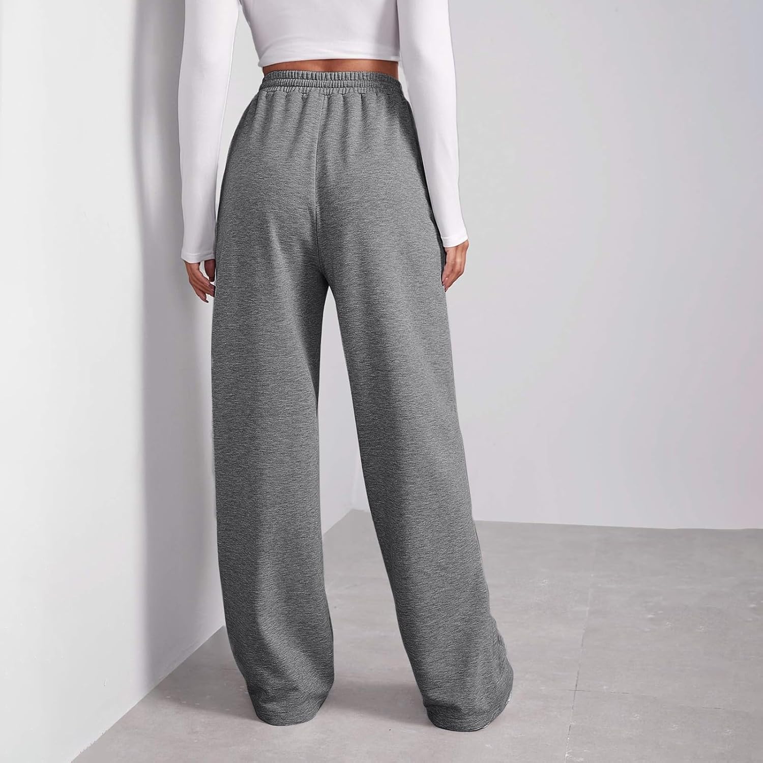 Gumipy Womens Wide-Leg Slim Fit Fleece Joggers With Pockets Drawstring