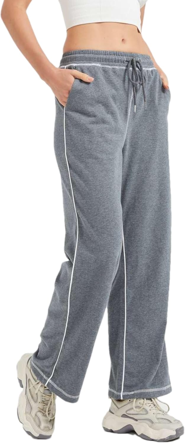 Sheboots Womens Track Pants - Wide Leg Casual High Waisted sweatpants with Drawstring