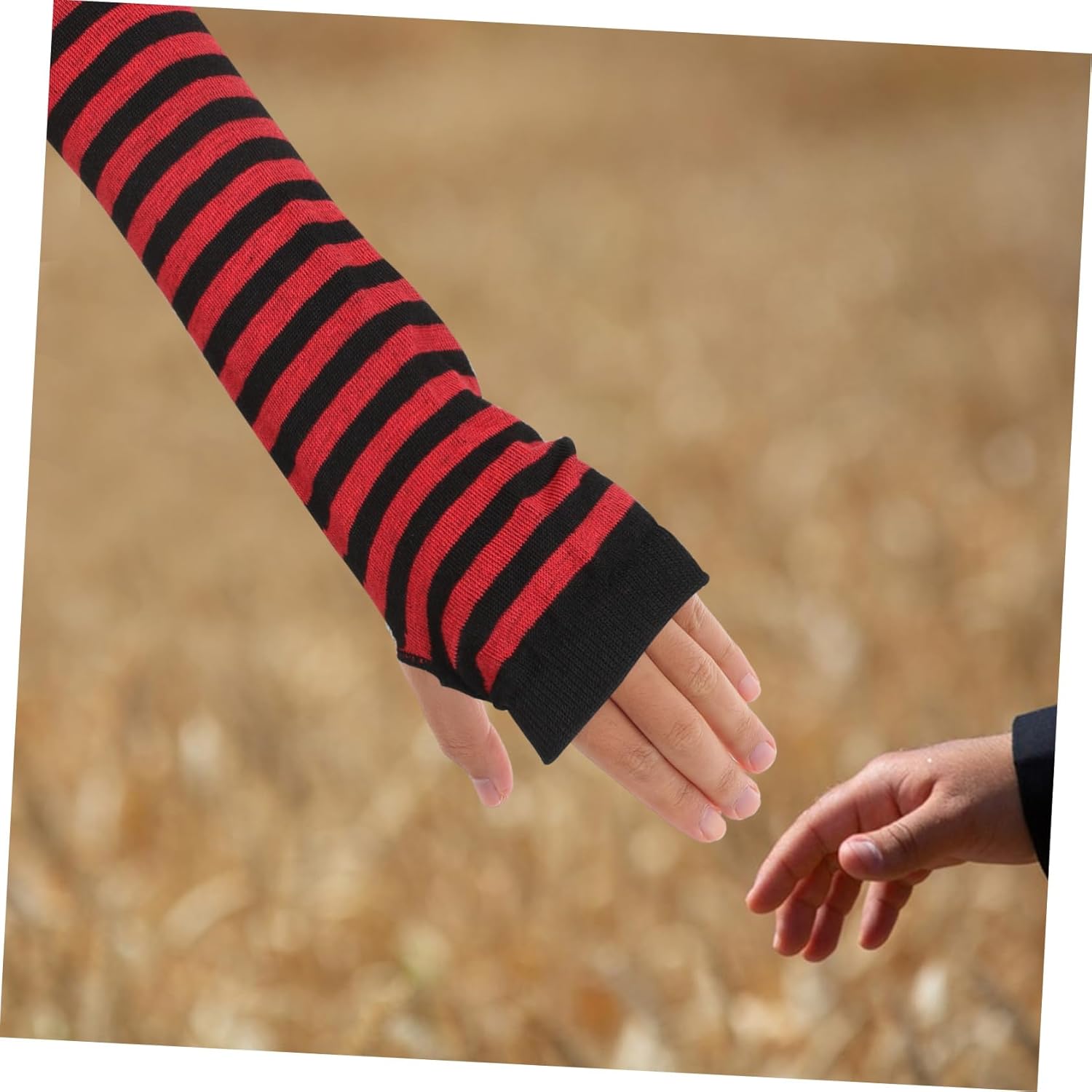VANZACK Womens Knitted Fingerless Gloves with Striped Design