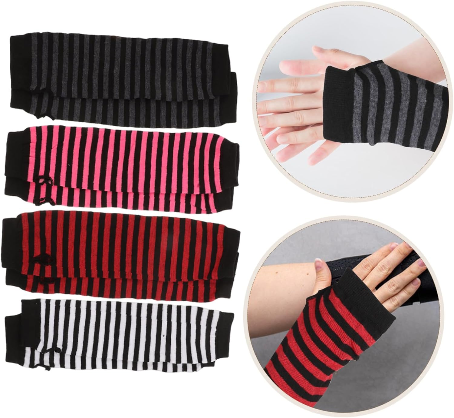 VANZACK Womens Knitted Fingerless Gloves with Striped Design
