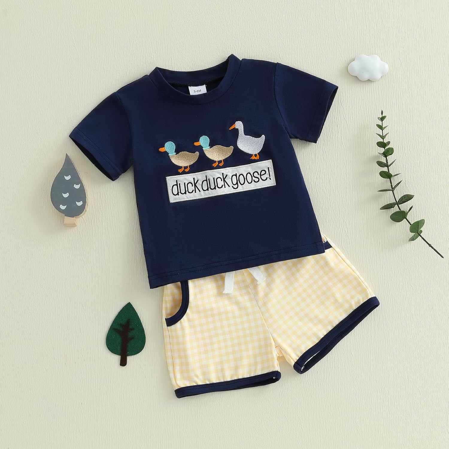Toddler Baby Boy Summer Plaid Shorts Set with Duck Embroidery