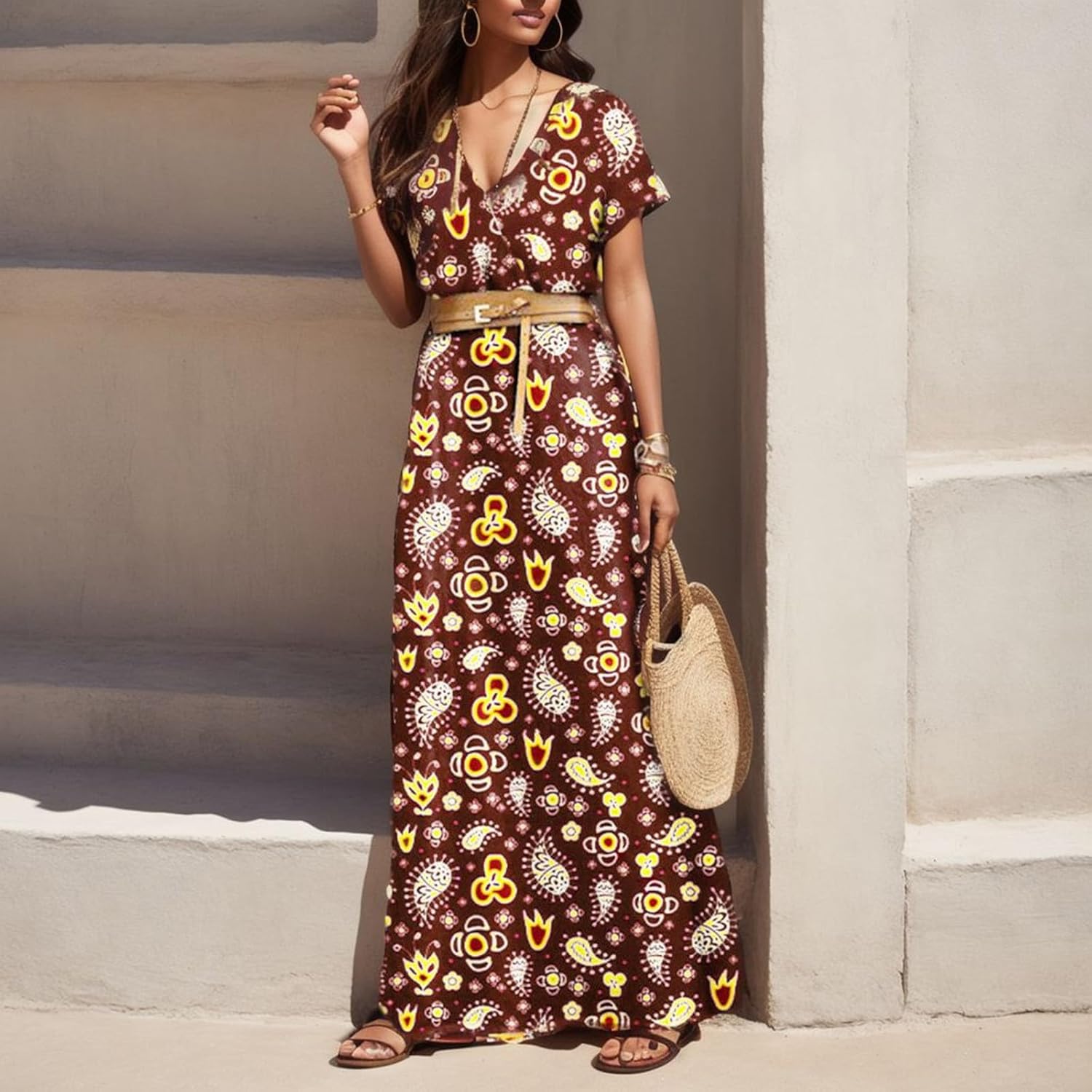 Bloom ing summer arrive Boho Bohemian style Womens Casual Beach Vacation Dress 2025