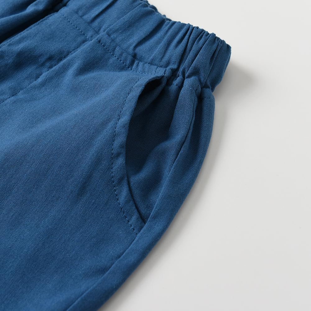 Feidoog Baby Boys Cotton Linen Shorts Set