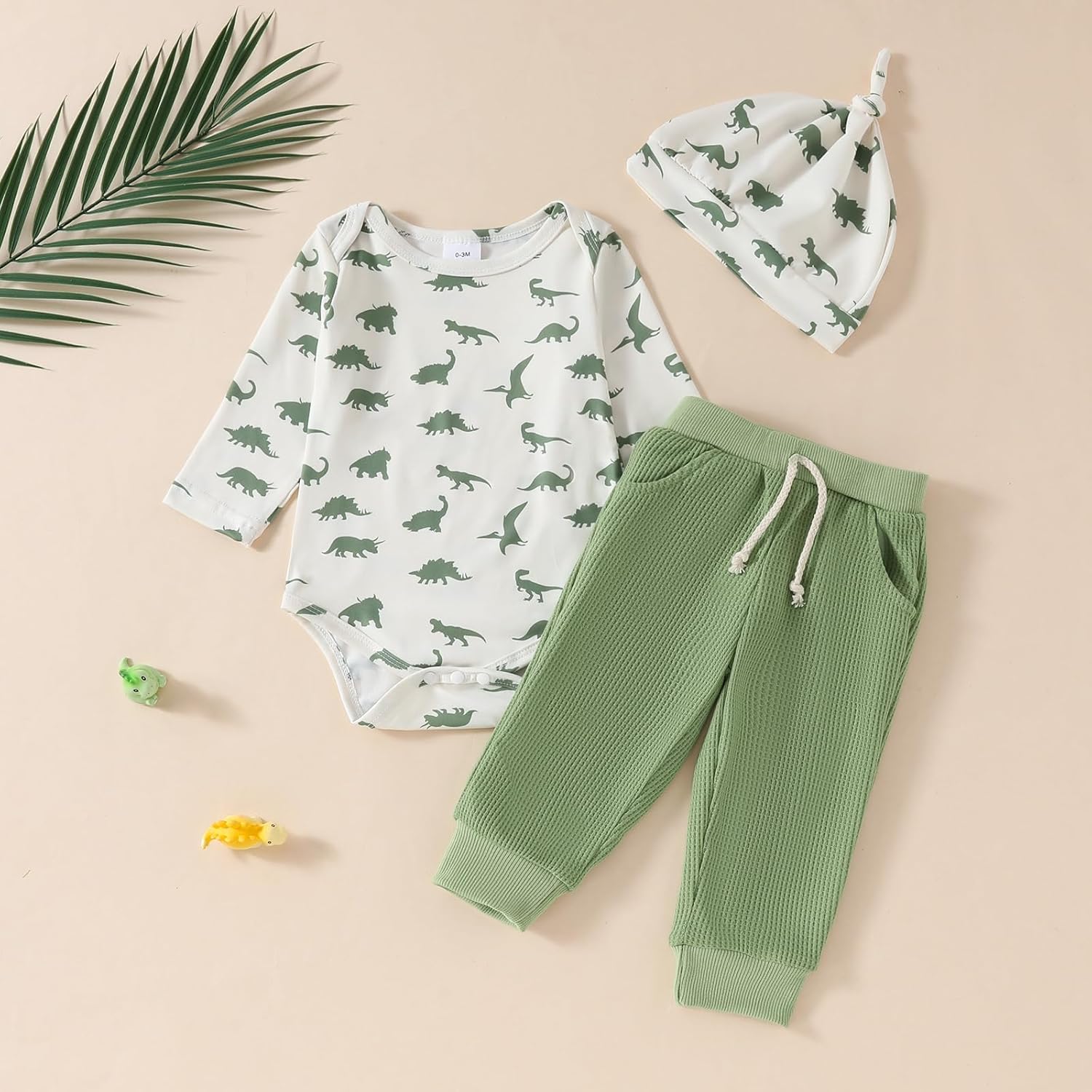 Newborn Baby Boy Fall Outfit Dinosaur Print 3 Piece Set