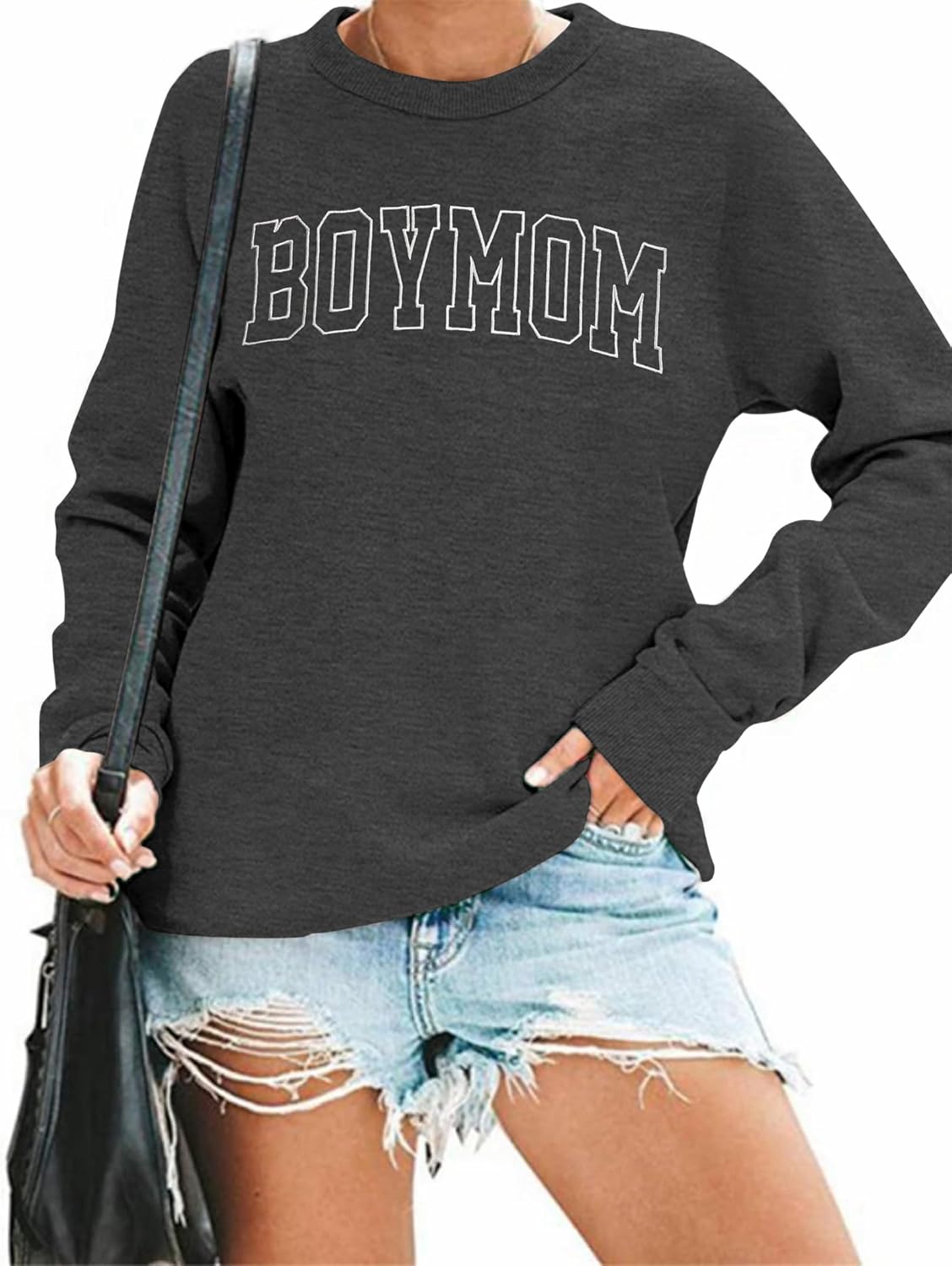 Boy Mom Sweatshirt for Women - Embroidered Fashionable Mama Hoodie