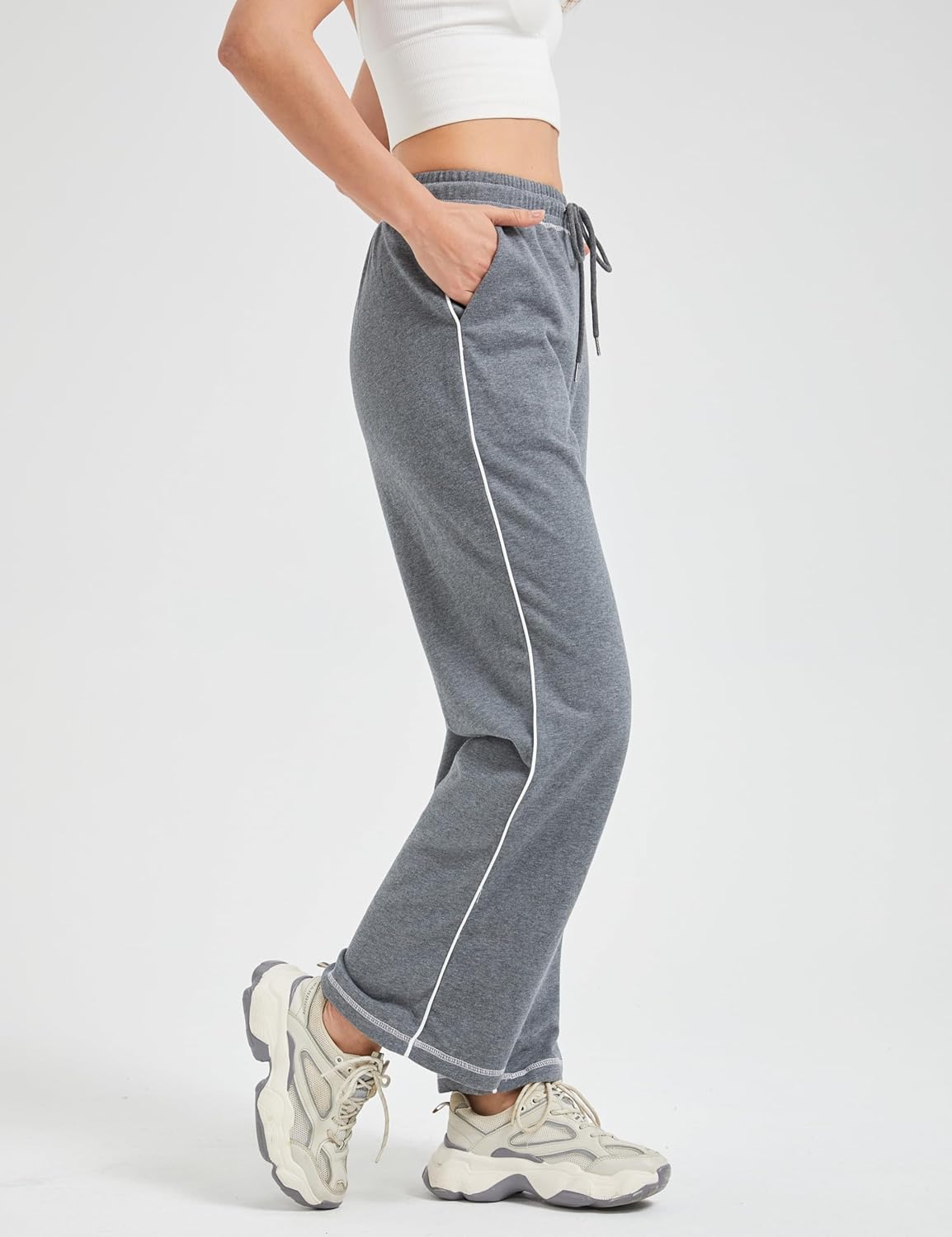Sheboots Womens Track Pants - Wide Leg Casual High Waisted sweatpants with Drawstring