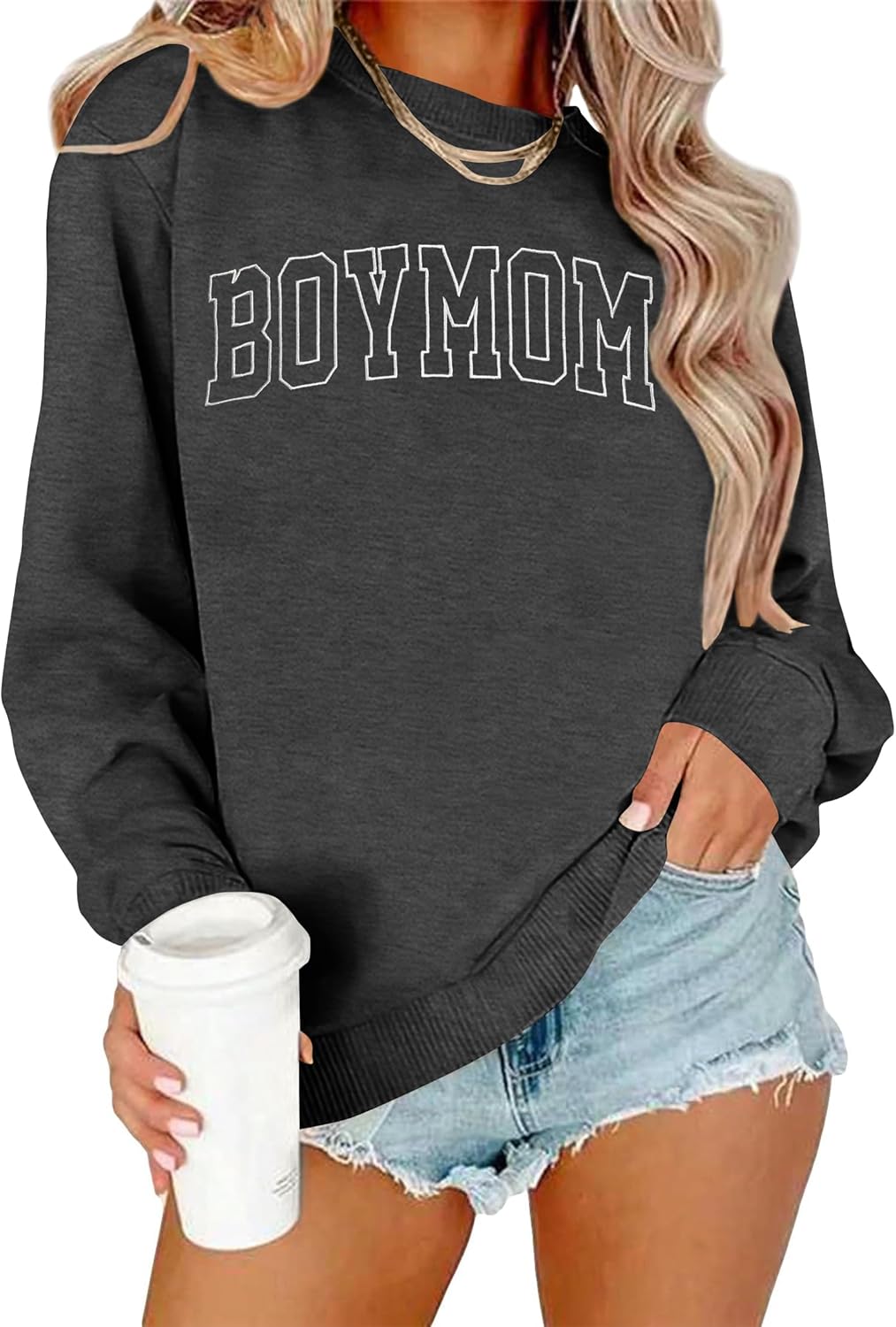 Boy Mom Sweatshirt for Women - Embroidered Fashionable Mama Hoodie
