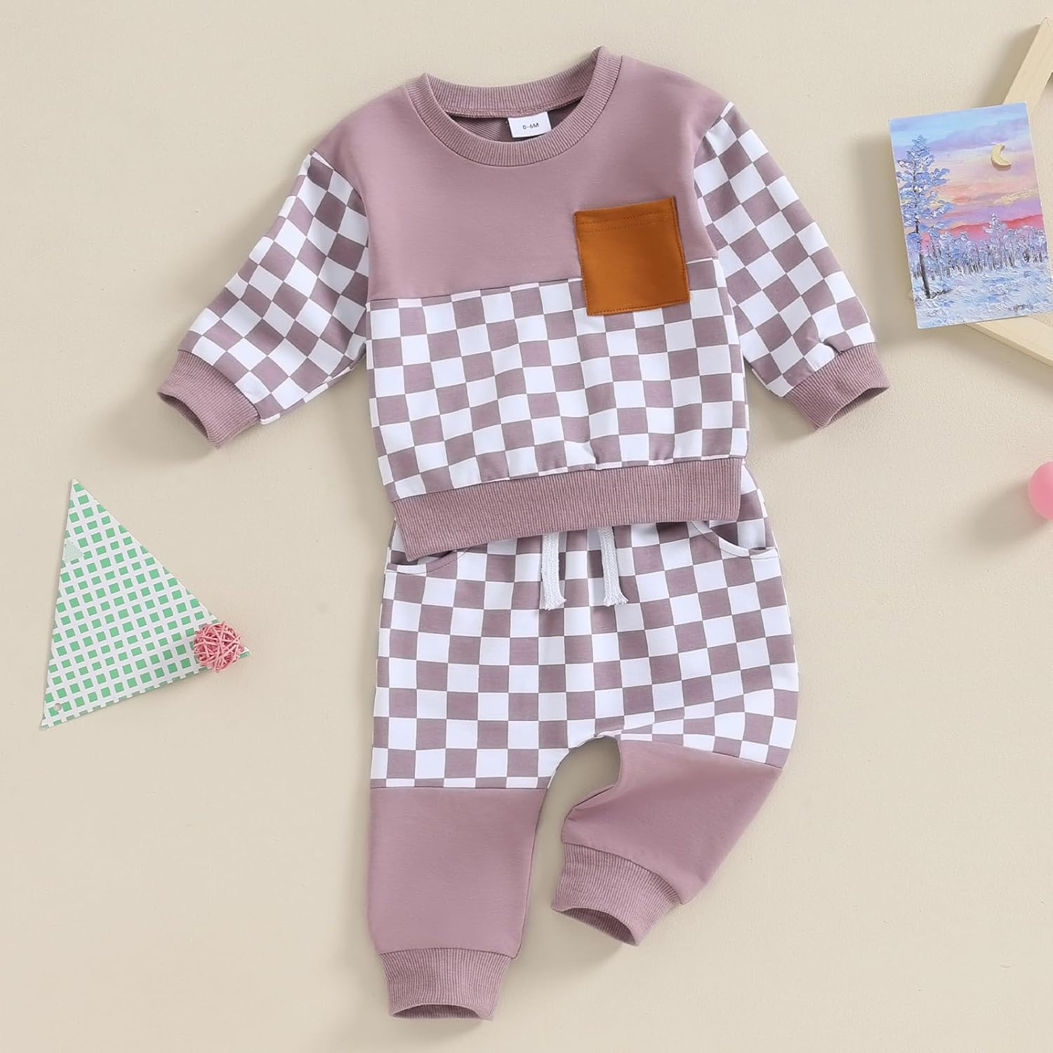 Toddler Baby Checkered Plaid Clothes Set 2Pcs