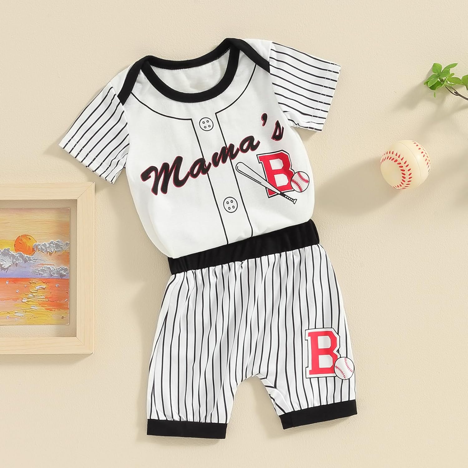 Baby Boy Baseball Outfit - Lightweight Romper Shorts Set for Summer