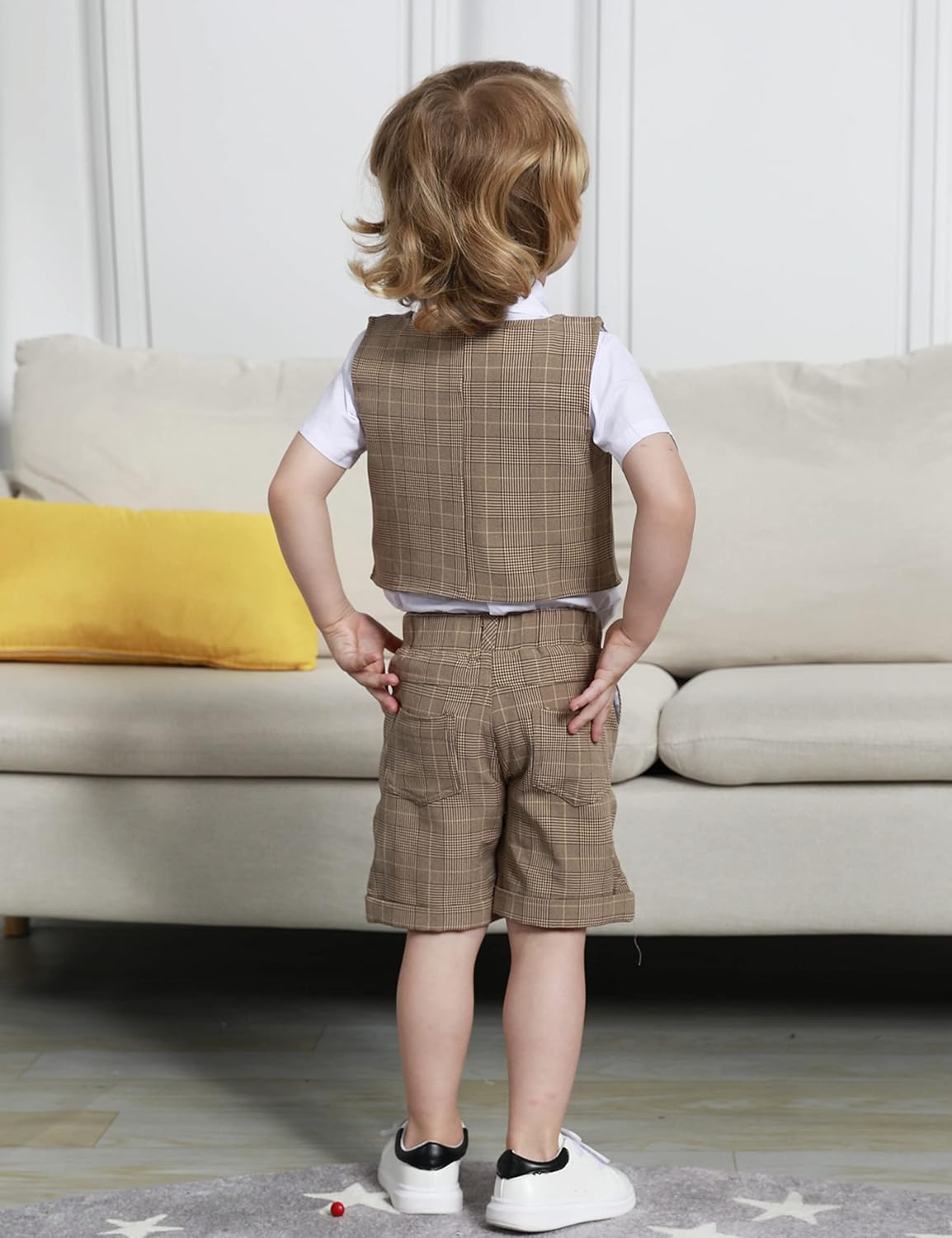 Bright Plaid Vest Toddler Outfit Gentlemans Set for Boys with Bow Tie