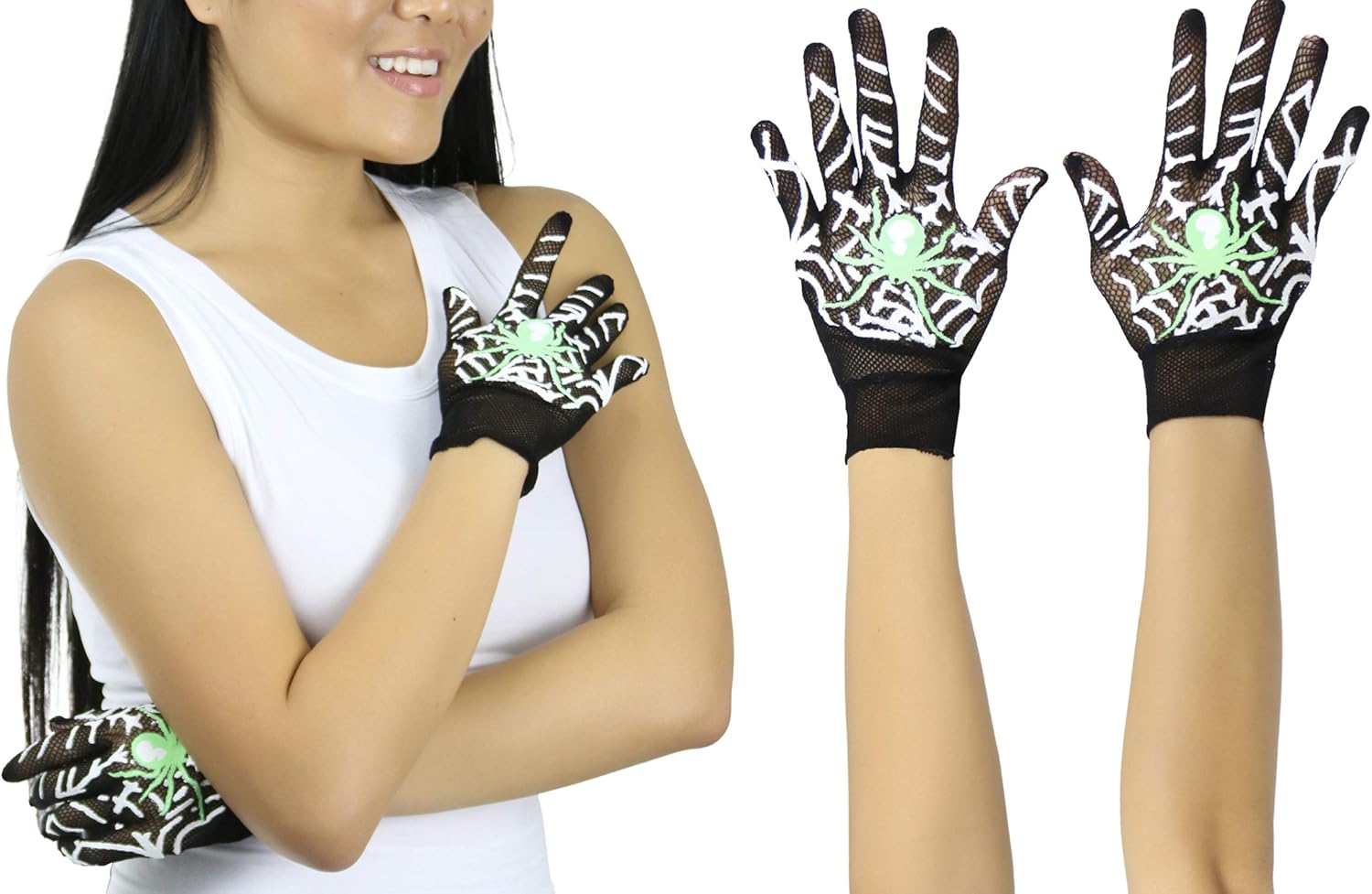 ToBeInStyle Halloween Skeleton Fishnet Gloves Spooky Comfortable