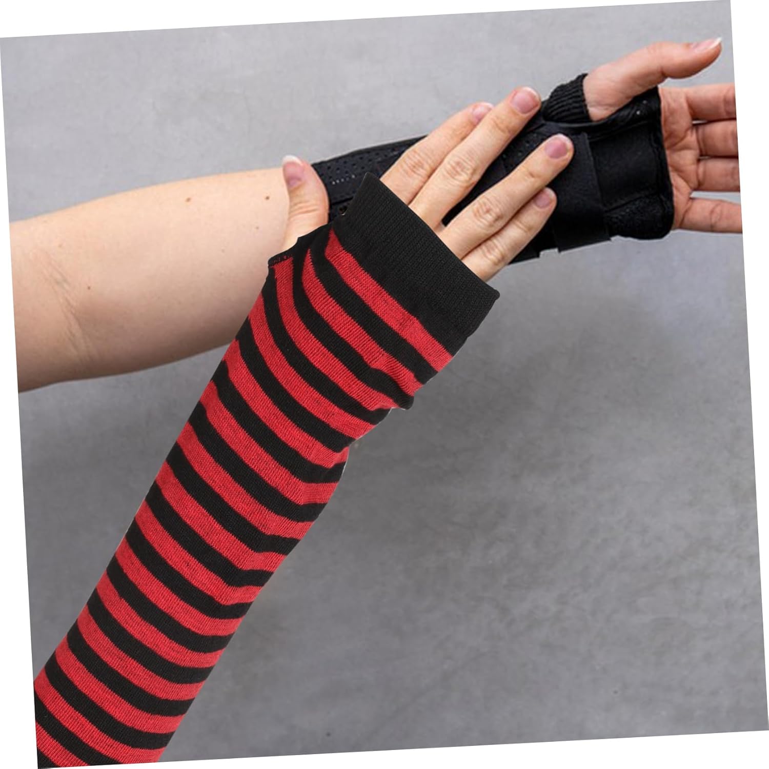 Winter Long Fingerless Gloves for Women with Stripe Design
