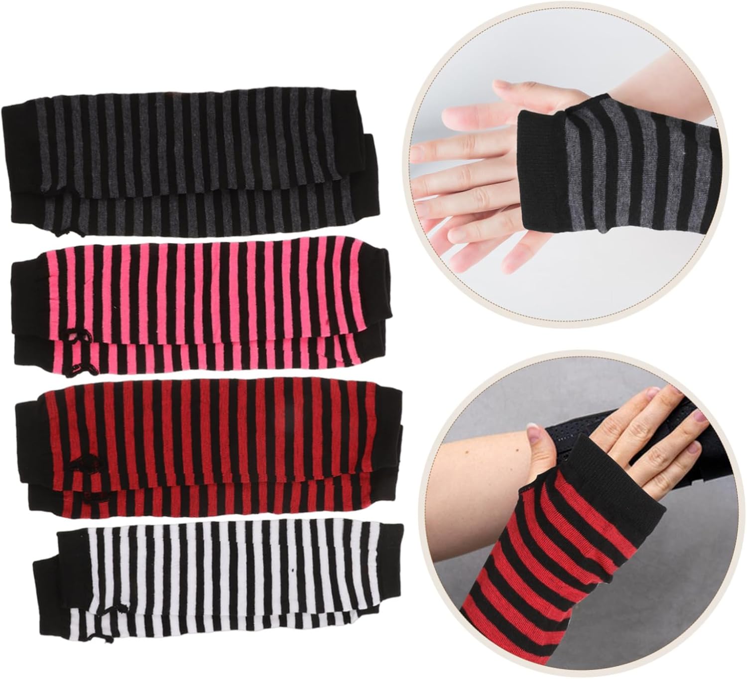 Winter Long Fingerless Gloves for Women with Stripe Design