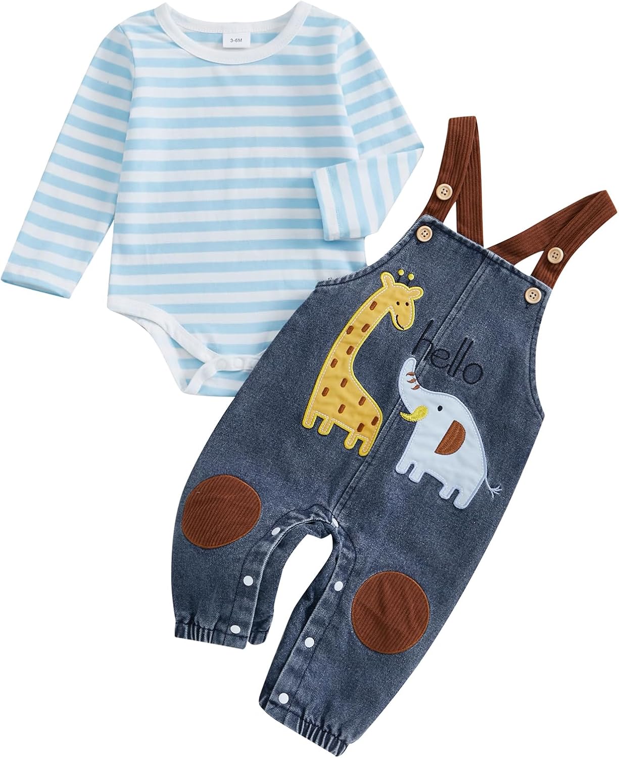 Newborn Long Sleeve Romper Suspender Pants for Boys Soft Knitted Set