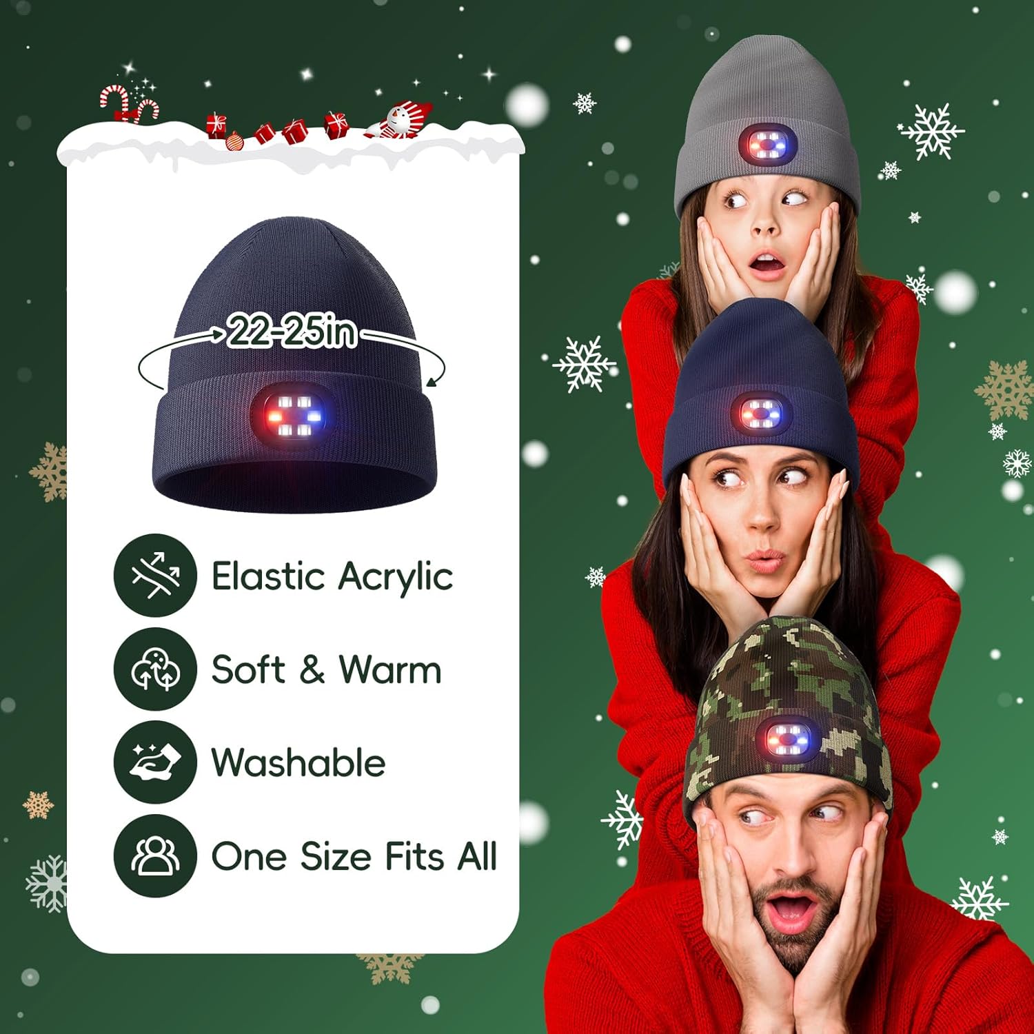 Olulse Unisex Winter Beanie with Built-in LED Light for Men Women