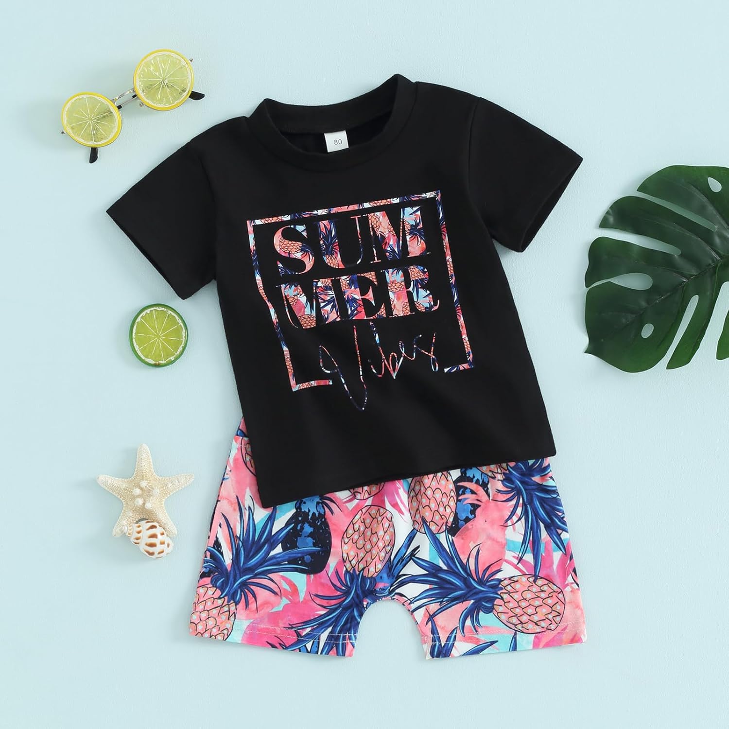 Perfect Summer Toddler Boys Pineapple Top Shorts for Kids