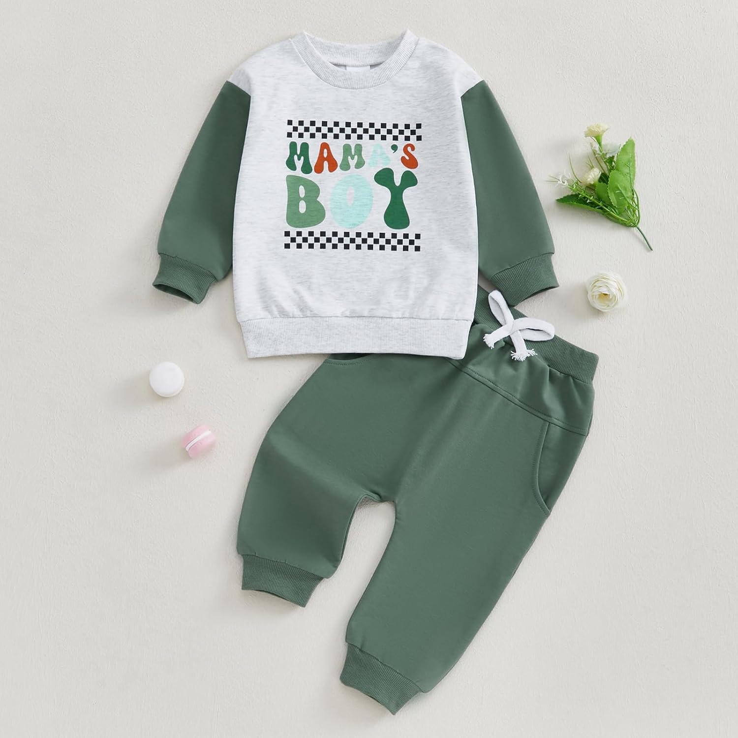 Cute Fall Winter Toddler Boy Outfit Funny Letter Print Sweatshirt Pants Set