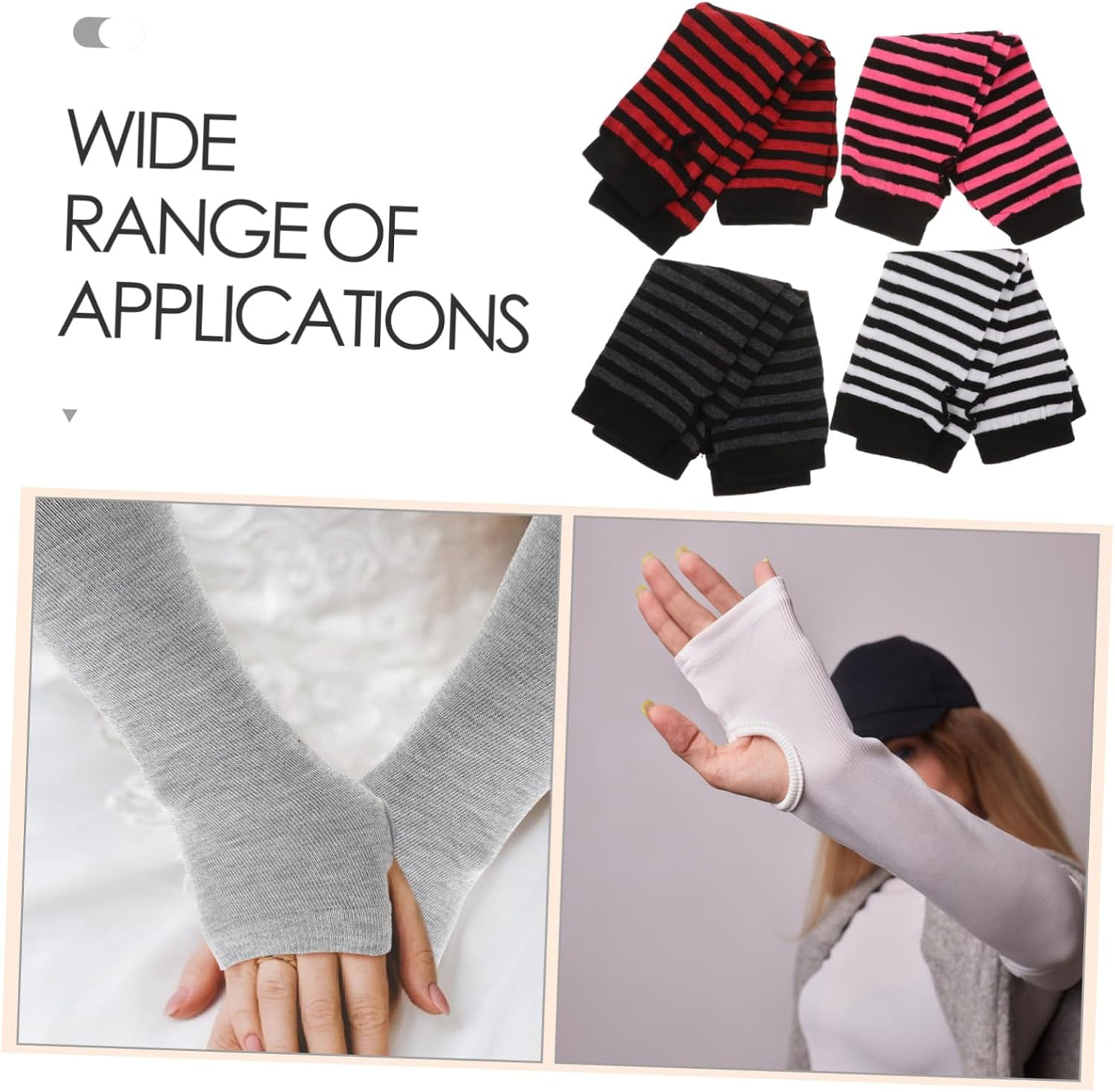 VANZACK Womens Knitted Fingerless Gloves with Striped Design