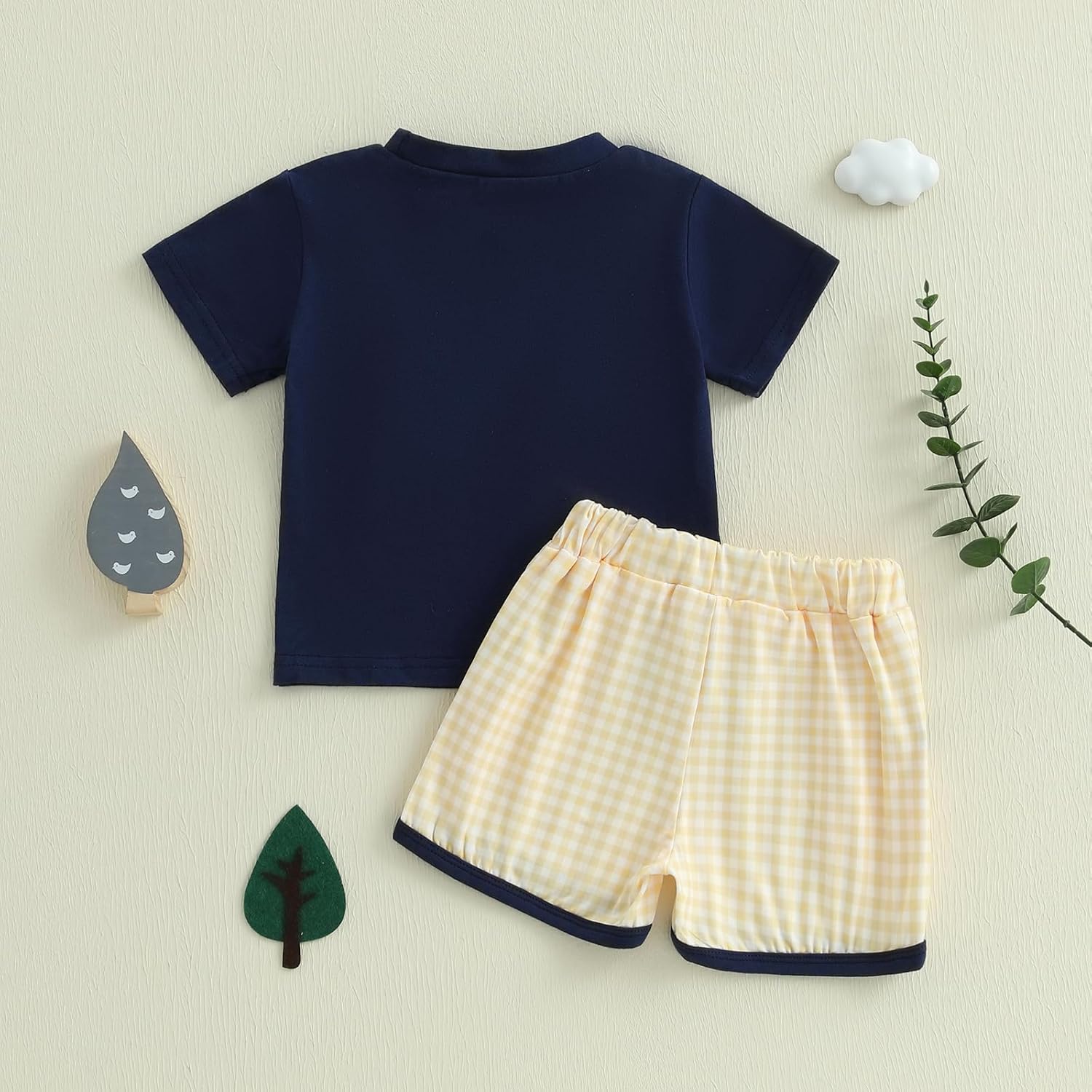 Toddler Baby Boy Summer Plaid Shorts Set with Duck Embroidery