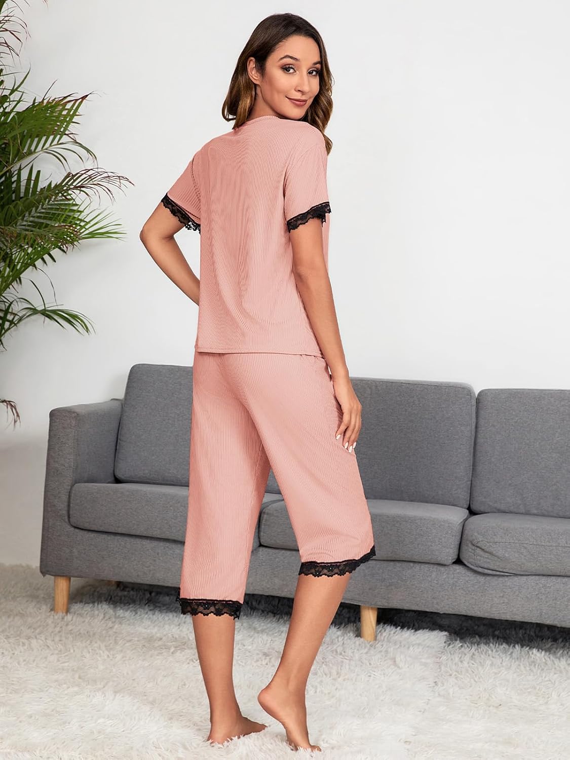 POKWAI Womens Pajama Set Sleepwear Stylish Comfortable Night clothes